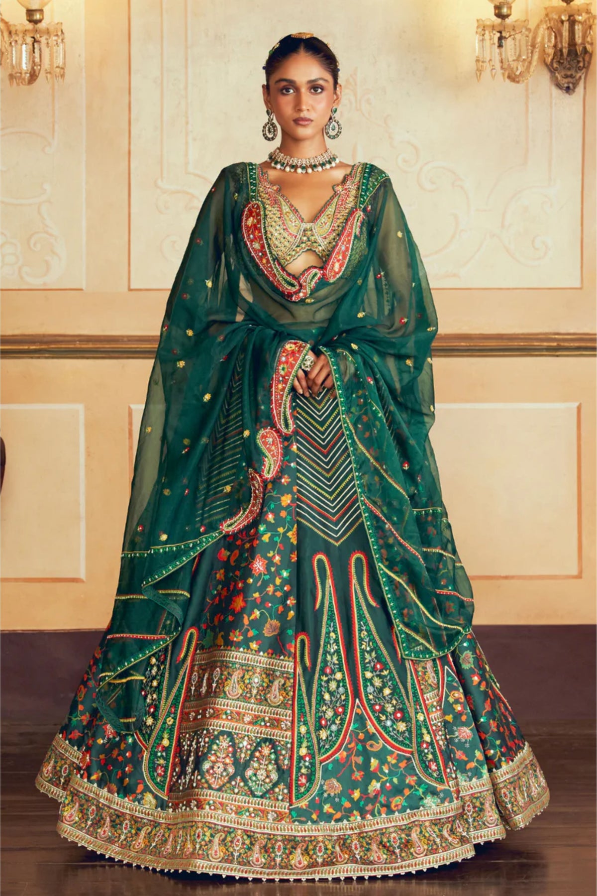 Dark Green Embroidery Lehenga Set