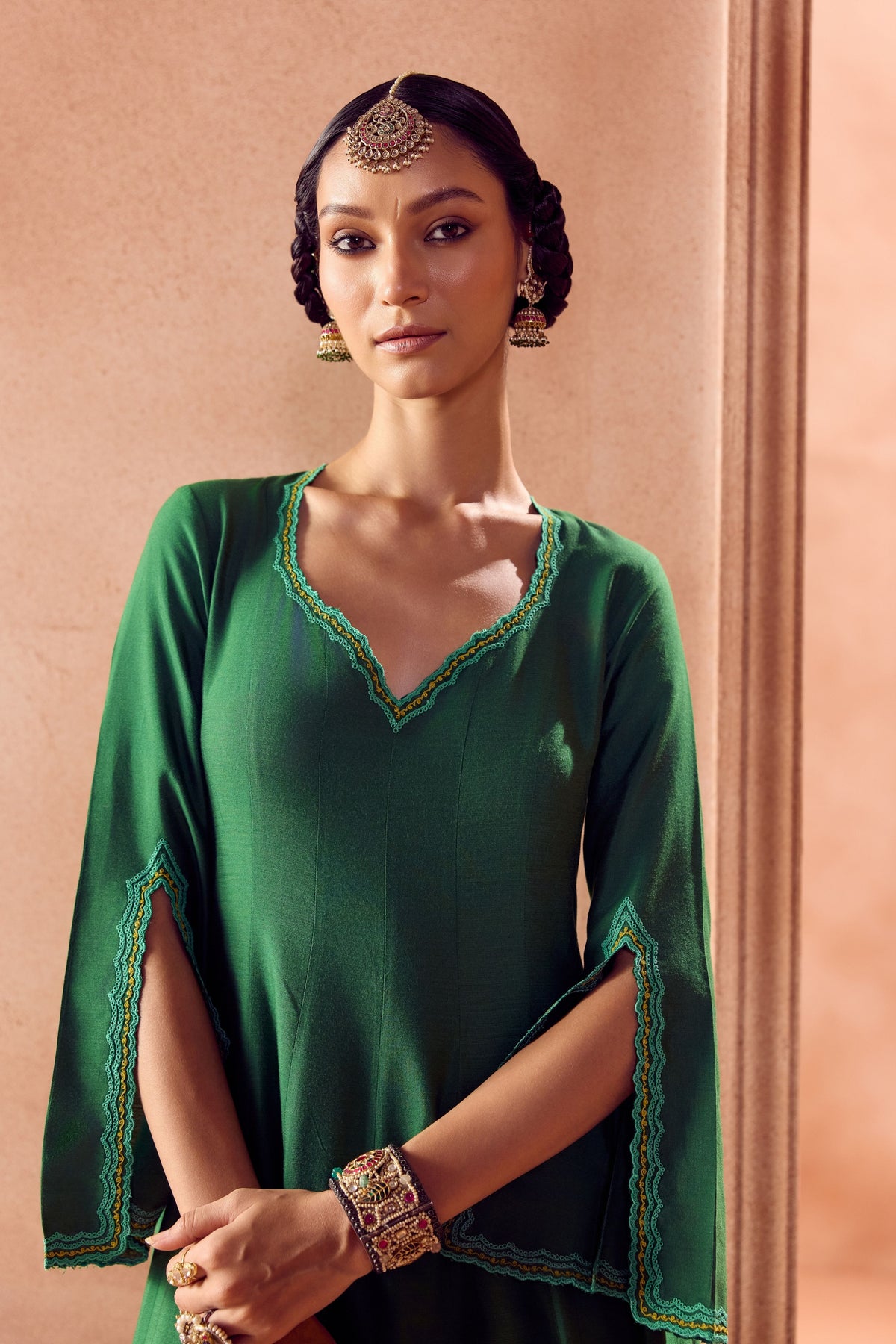 Green Floral Anarkali Set