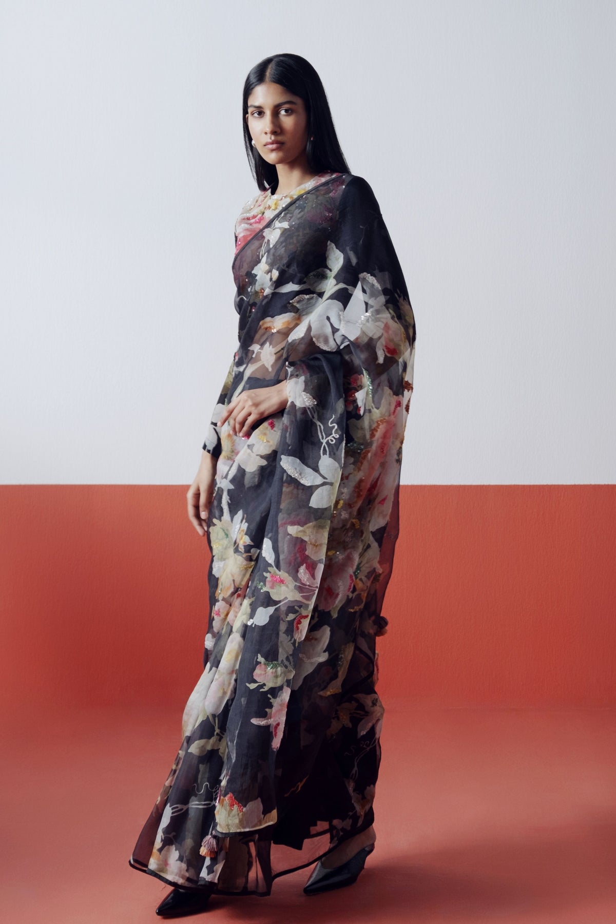 Carmine Embroidered Saree