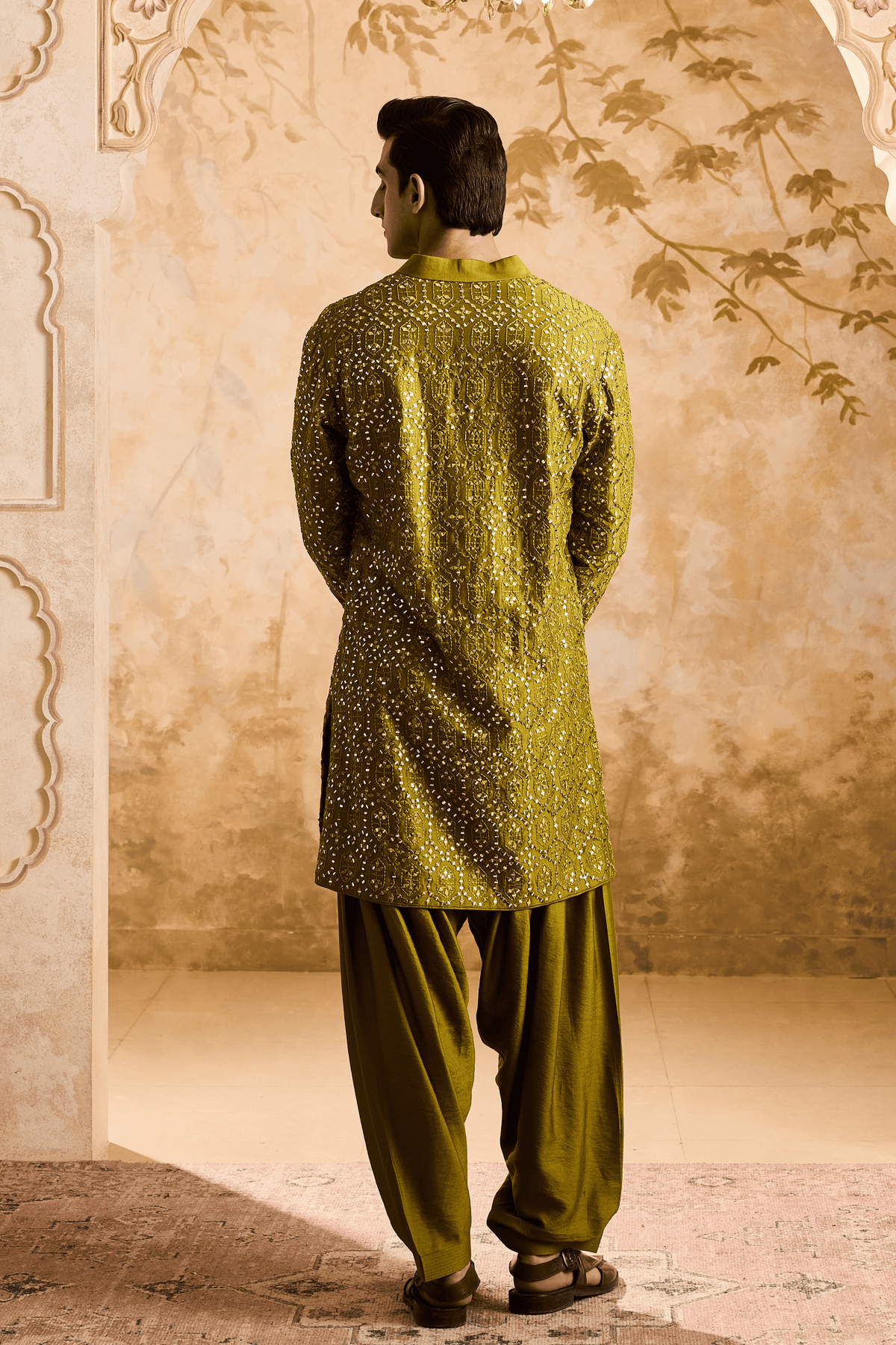 Embroidered Mehendi Green Kurta Set