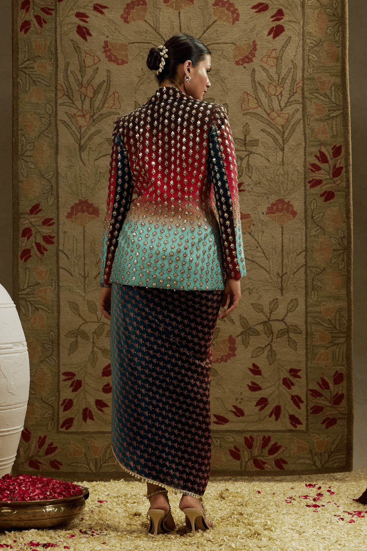 Embellished Blazer With Drape Skirt