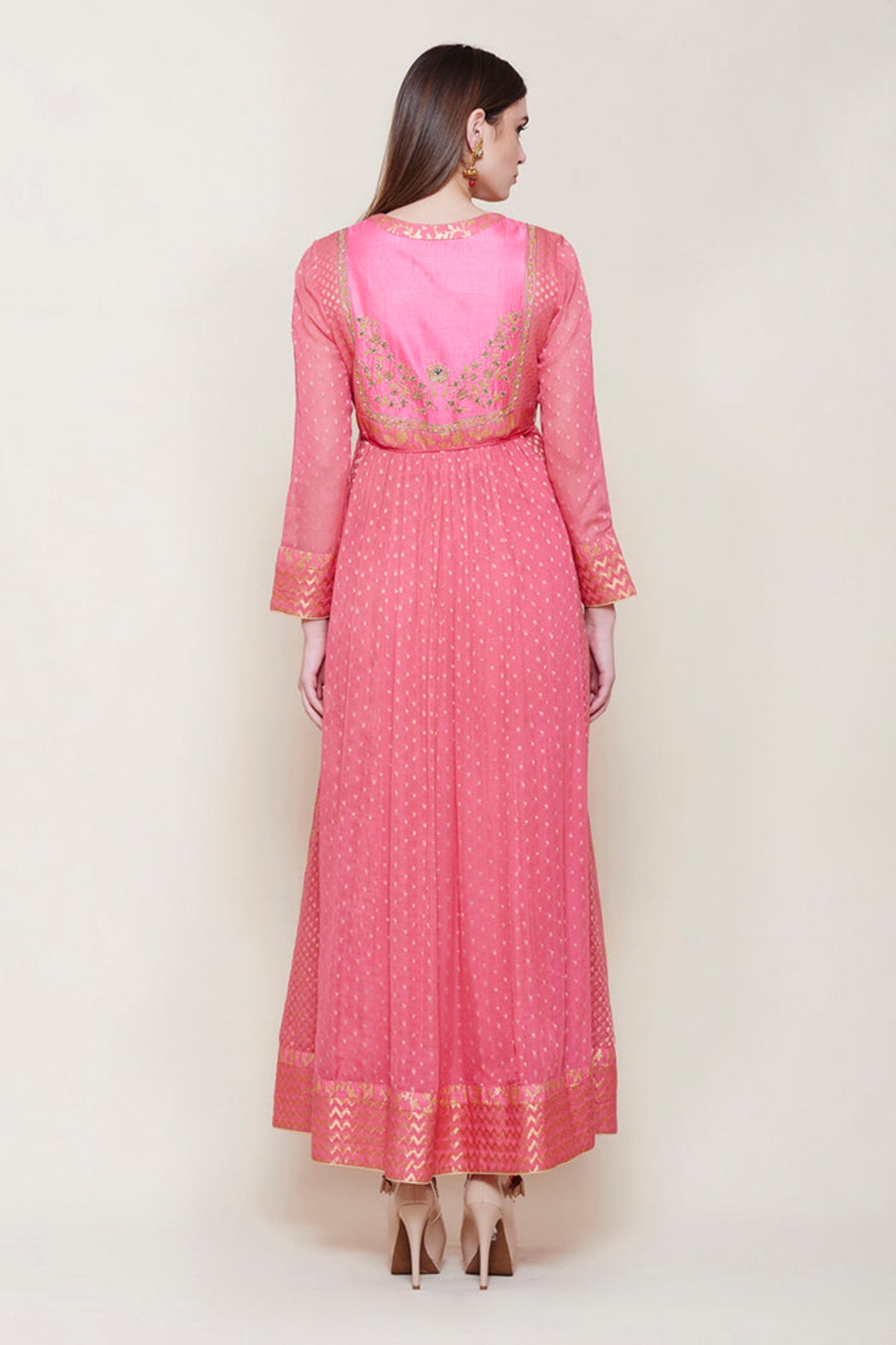 Dark coral pink anarkali set
