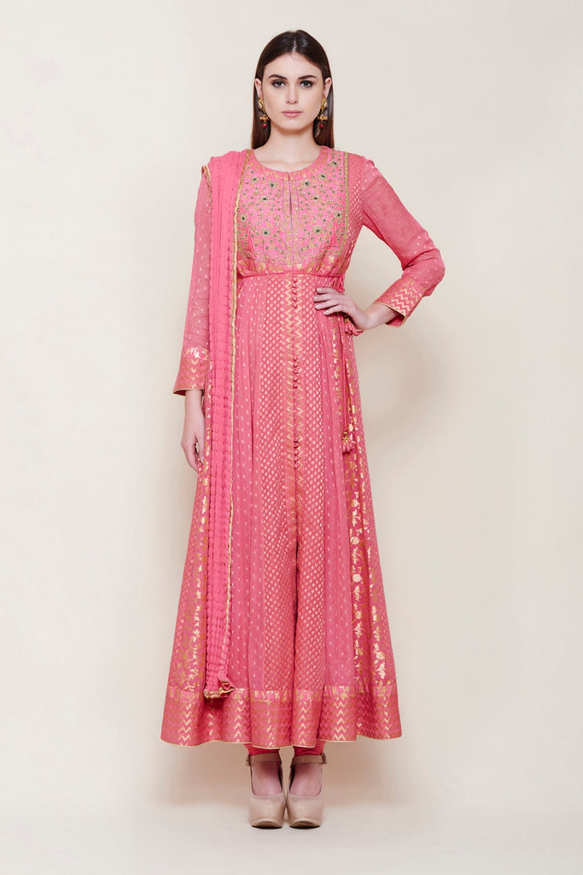 Dark coral pink anarkali set