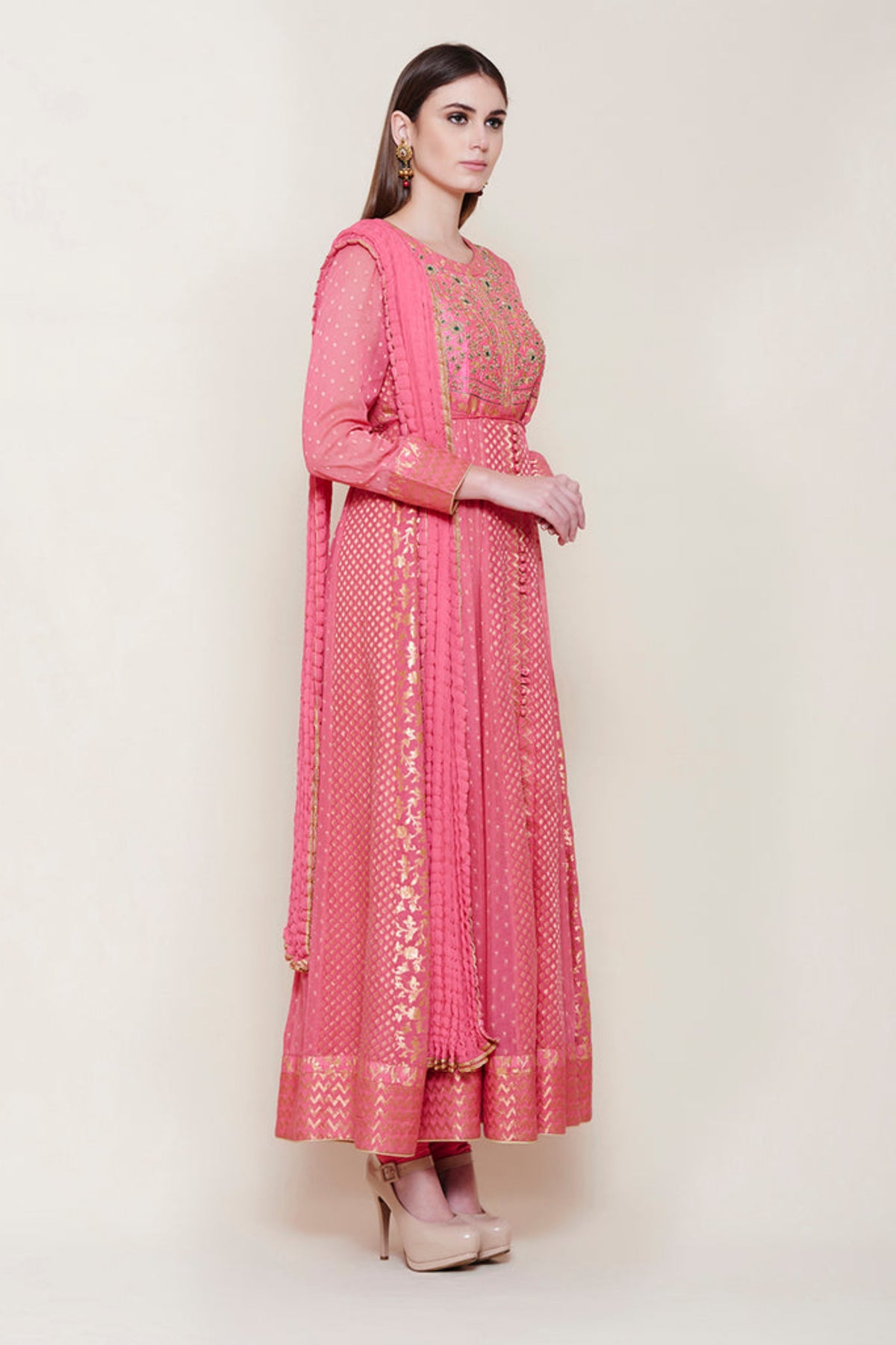 Dark coral pink anarkali set