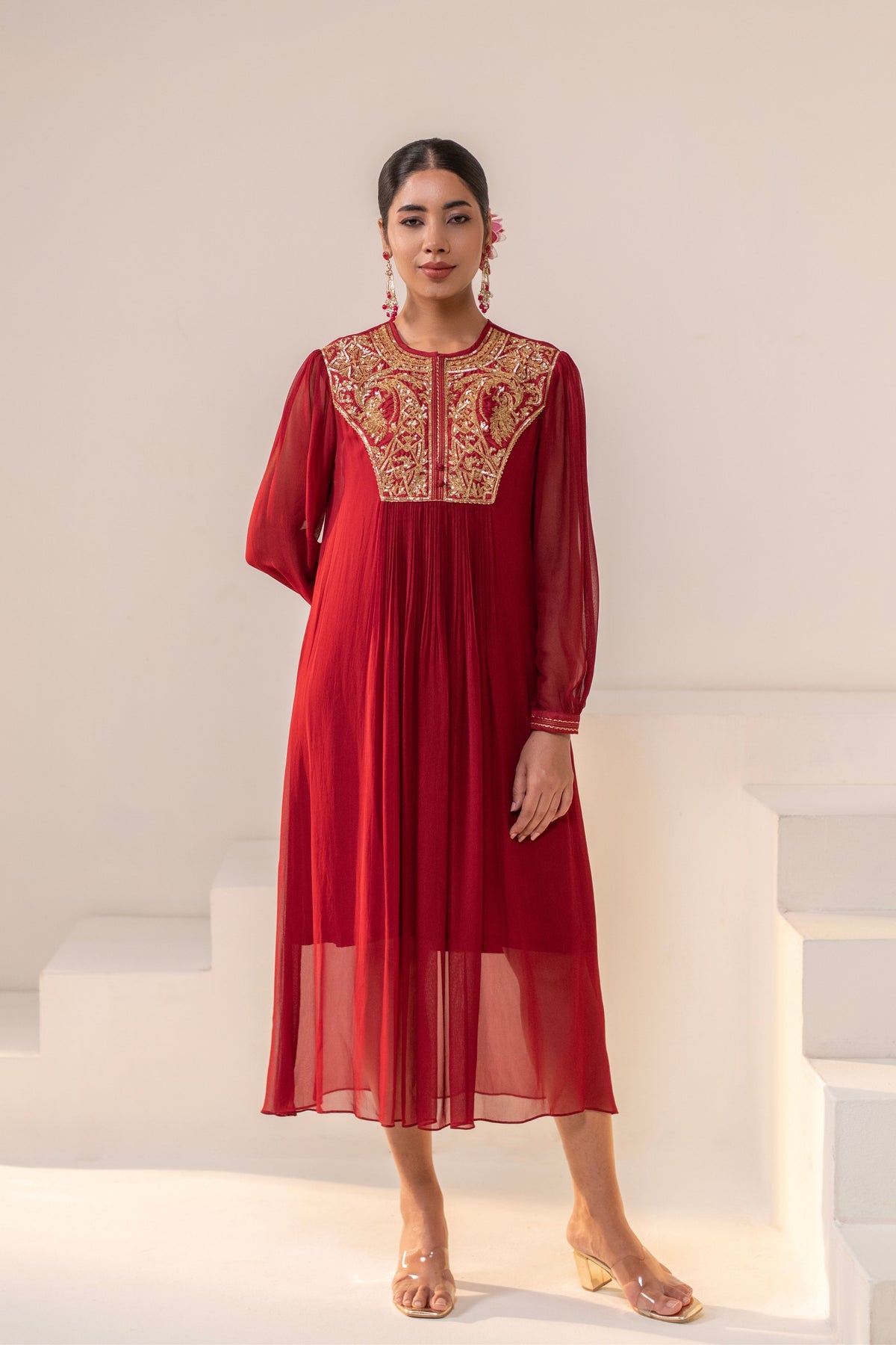 Maroon  Embellished  Dress