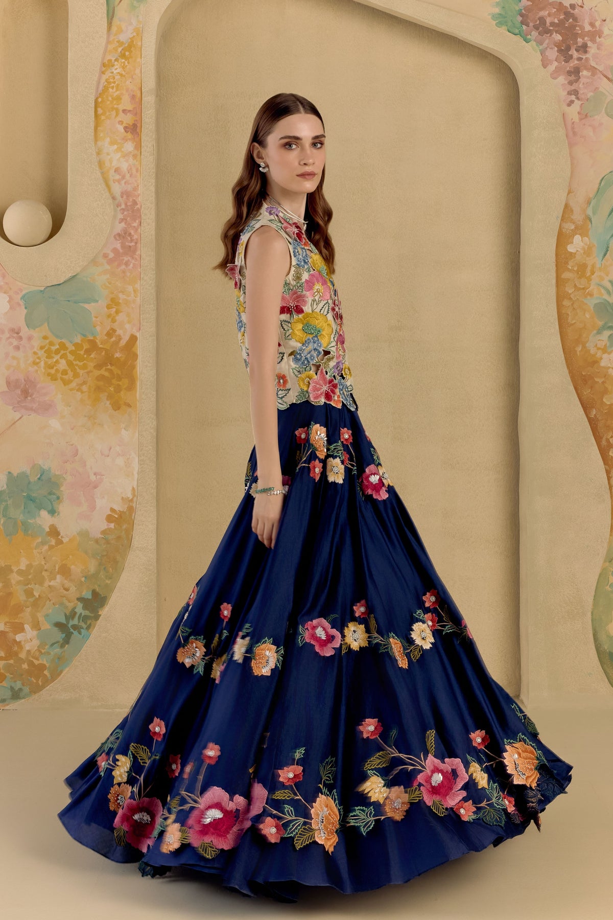 Indigo Fleur Layered Lehenga