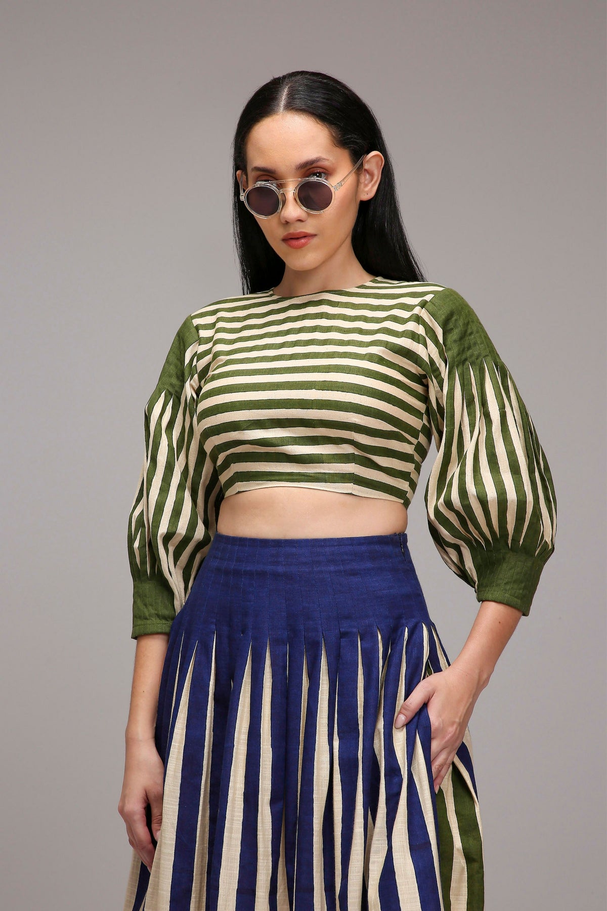 Egg-shell Striped Crop Top & Skirt Set