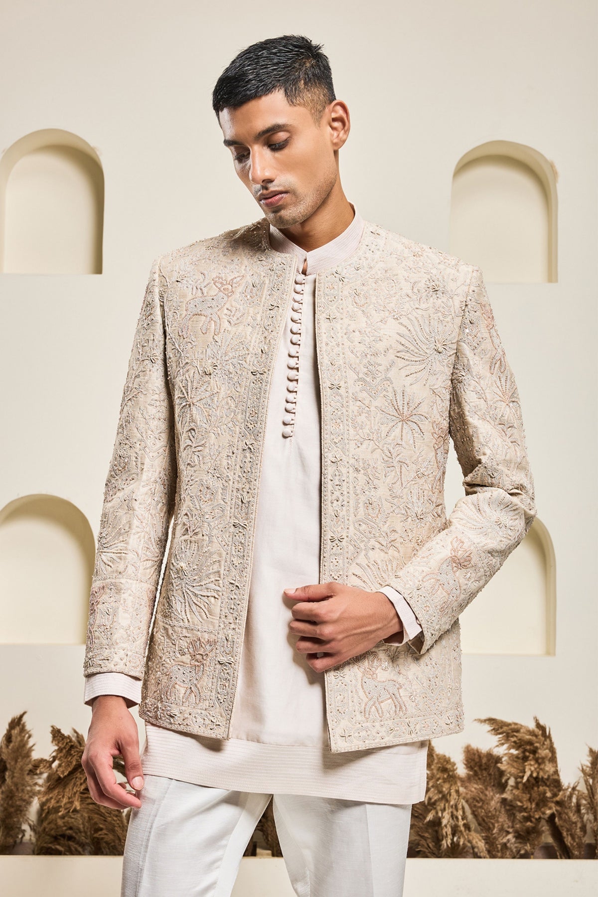 Open Dusty Rose Bandhgala Set