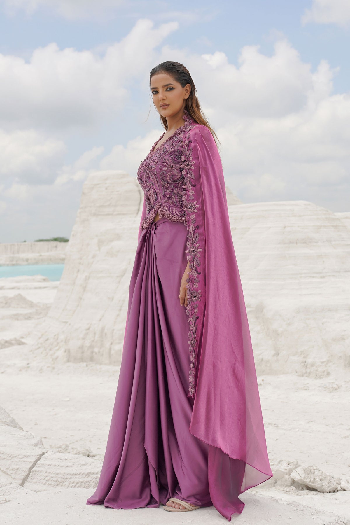 Pink Draped Skirt Set