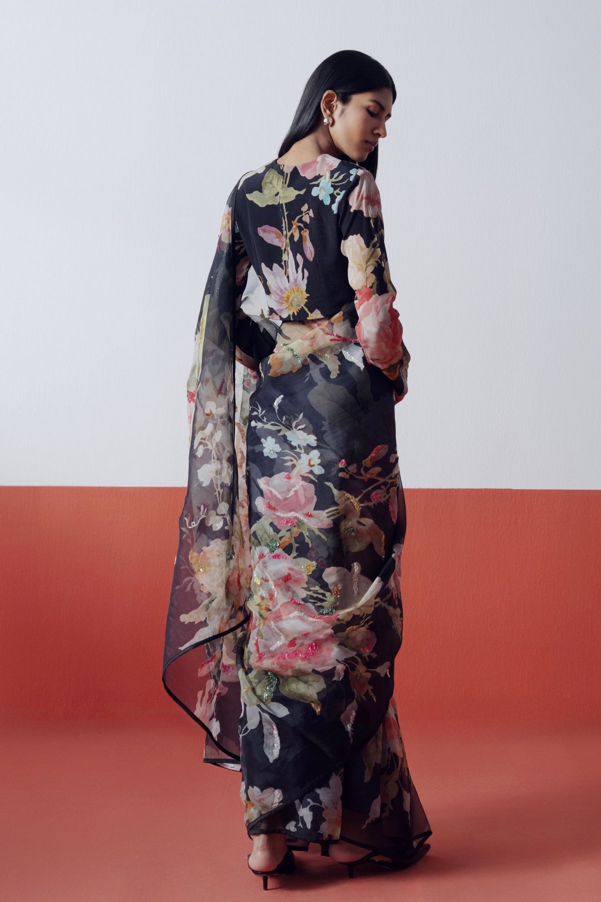 Carmine Embroidered Saree