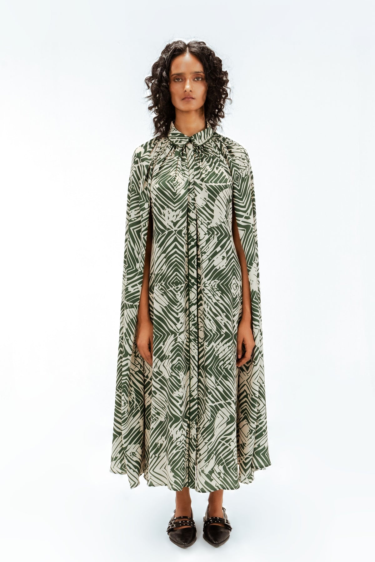 Florix Print Crepe Cape Dress