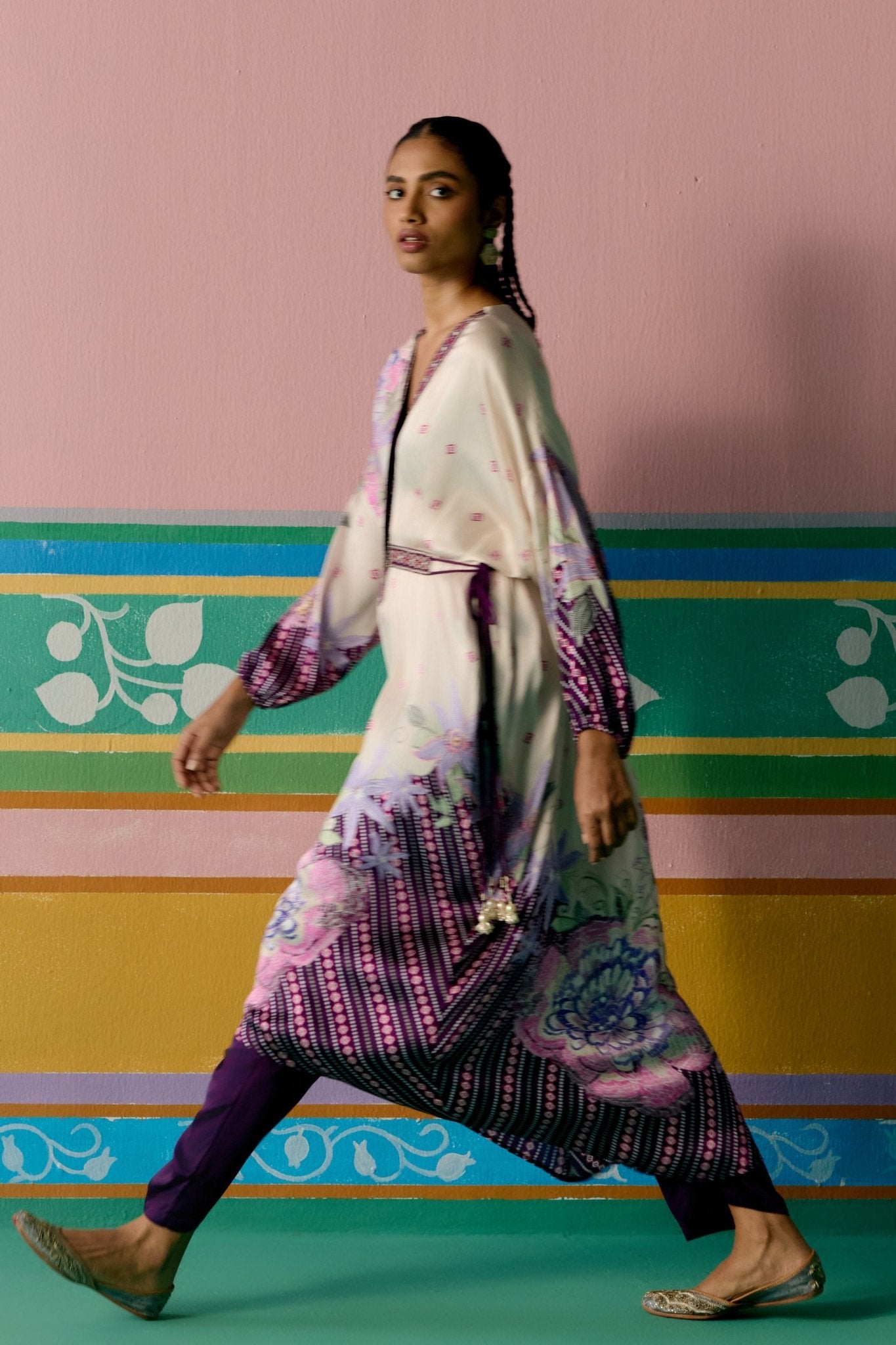 Purple Ikat Long Kaftan Set - Label Mogra - Elahe