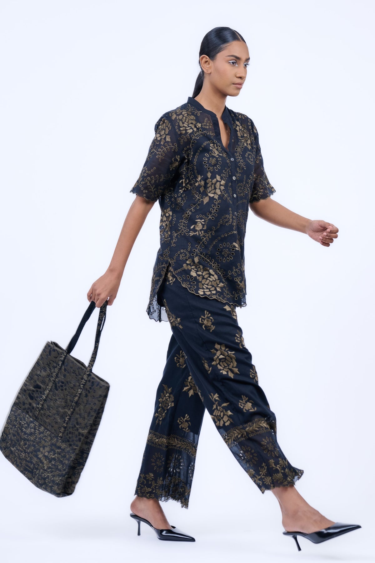 Black &amp; Khaki Threadwork Bag