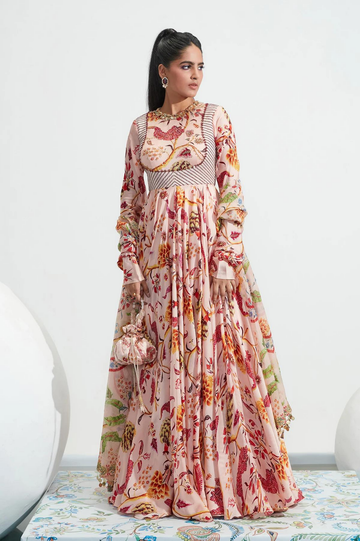 Zayna Nude Embroidered Anarkali Set
