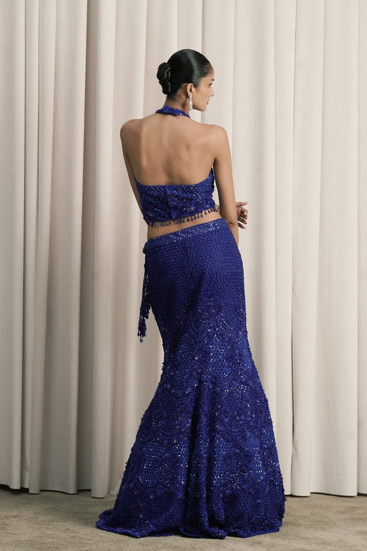 Royal Blue Pearl Sequin Lehenga Set
