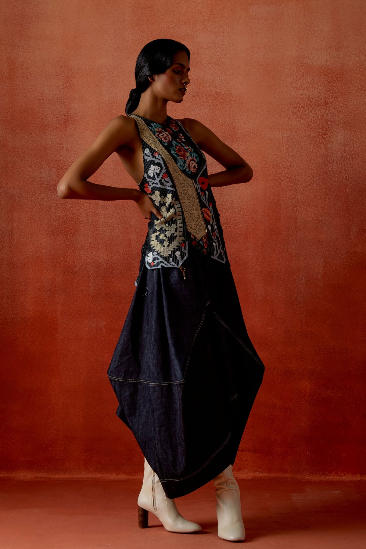 Indigo Denim Barrel Skirt Set