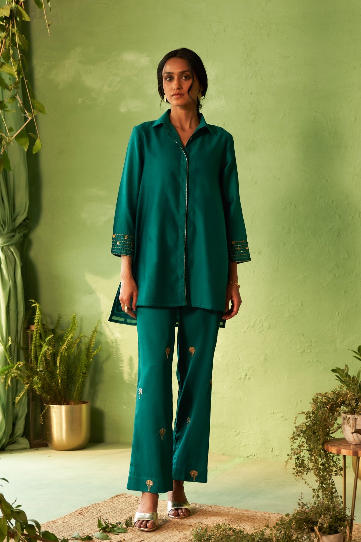 Peacock Green Collared Co-ord Set