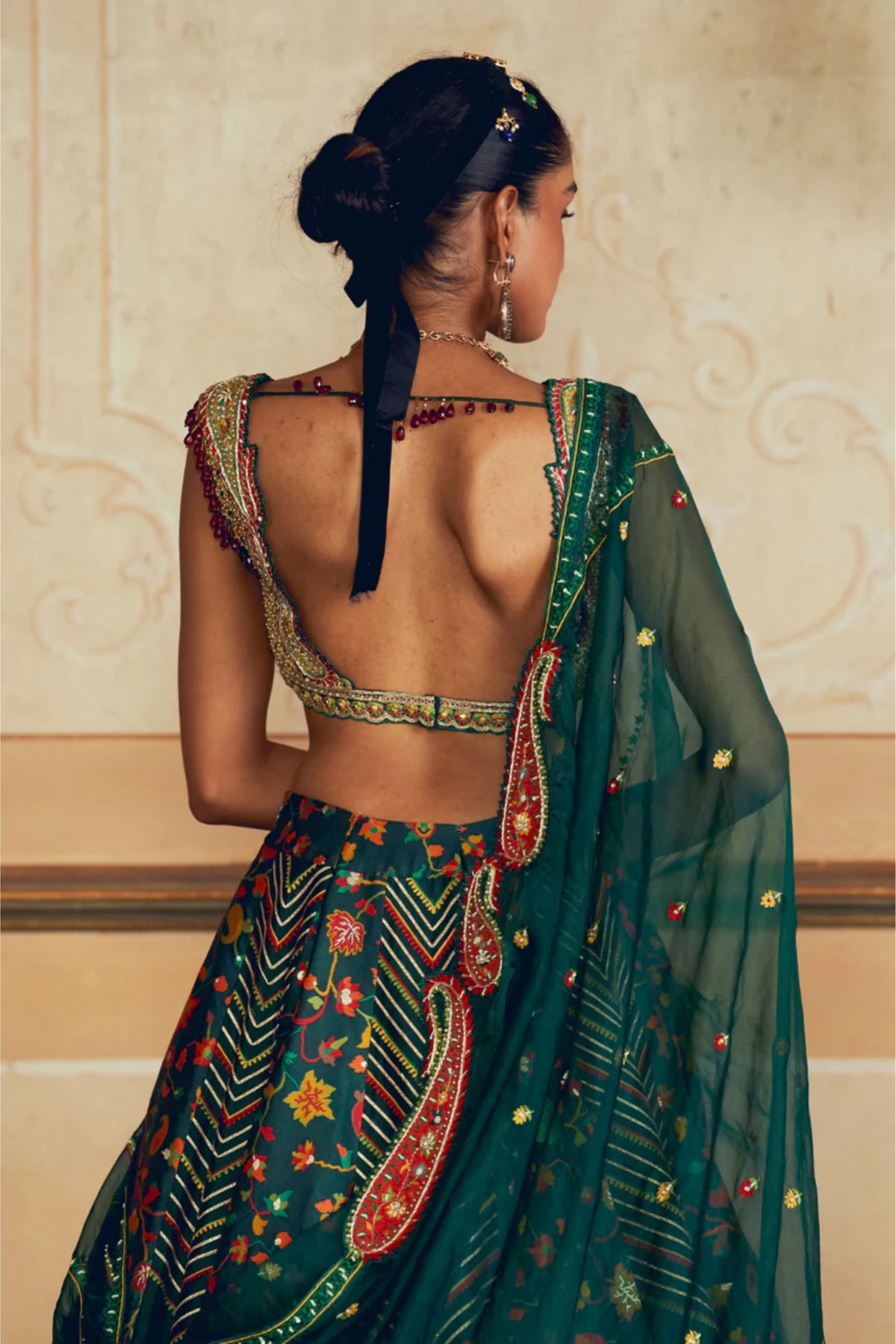 Dark Green Embroidery Lehenga Set
