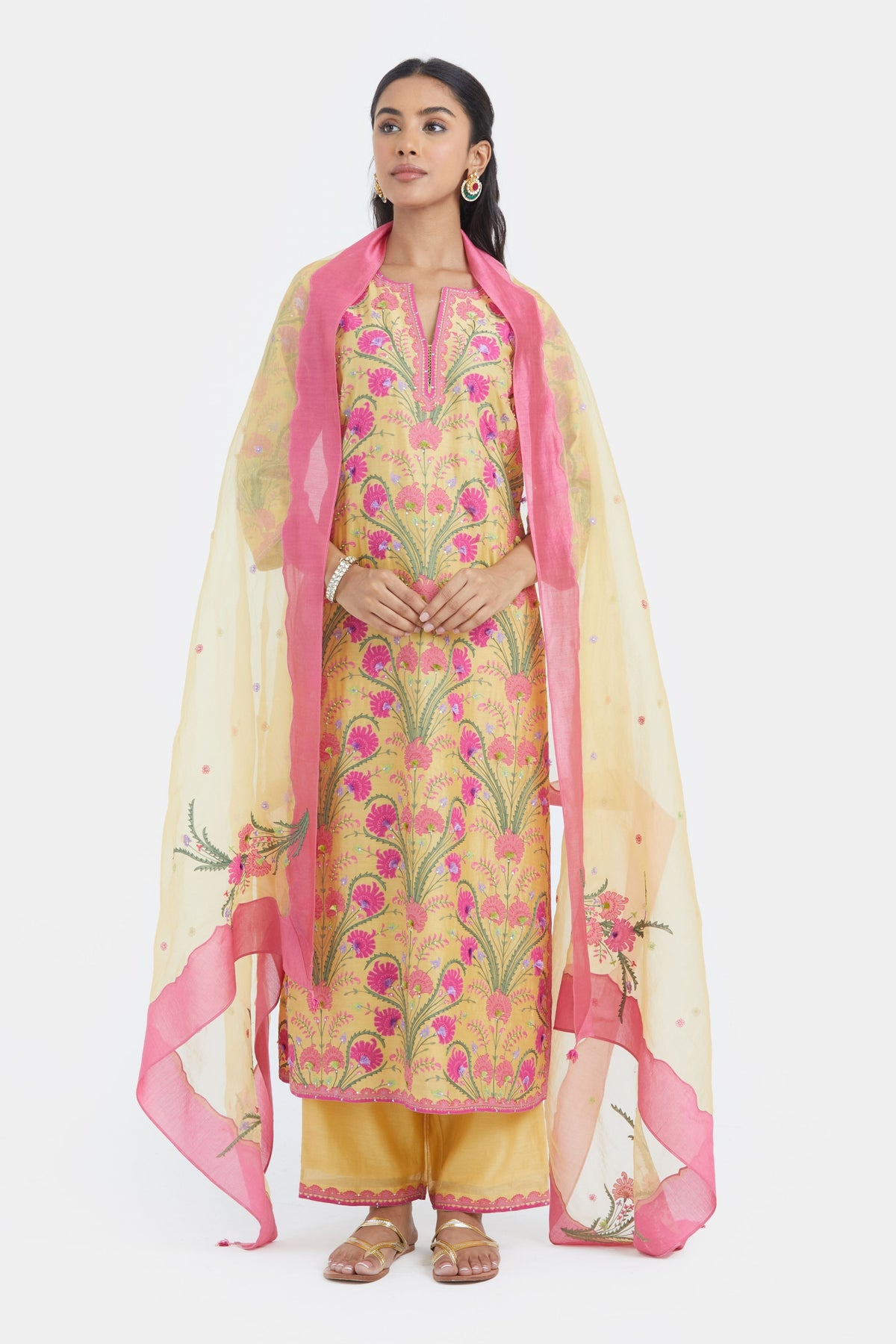 Yellow Chanderi Kurta Set