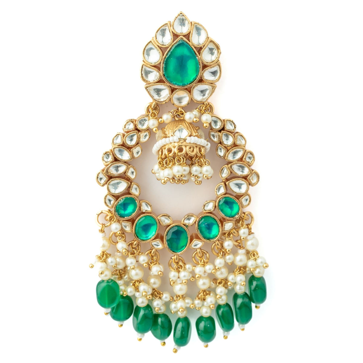 Green Womens Kundan Earrings