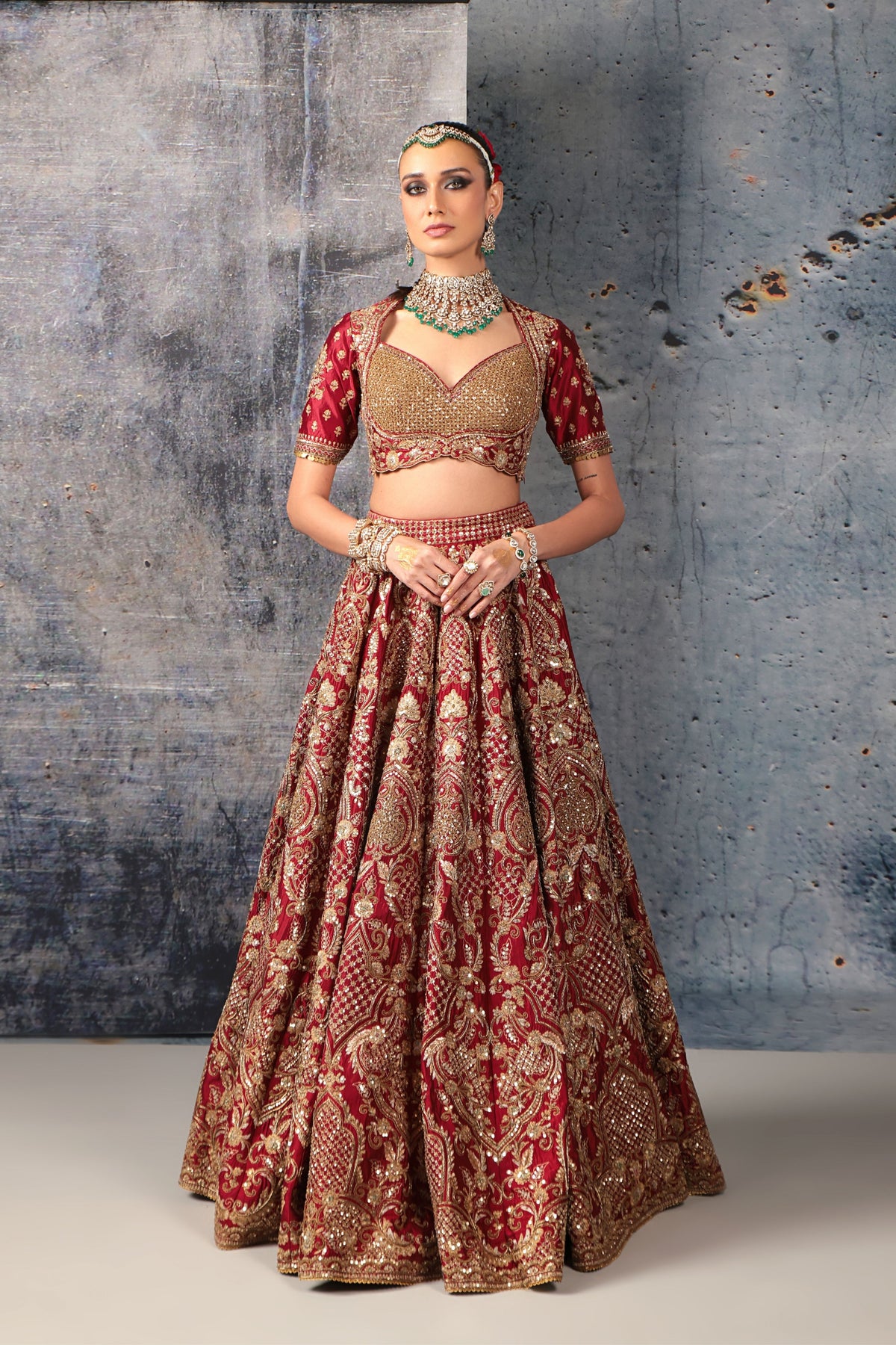 Maroon Heavy Jaal Lehenga Set