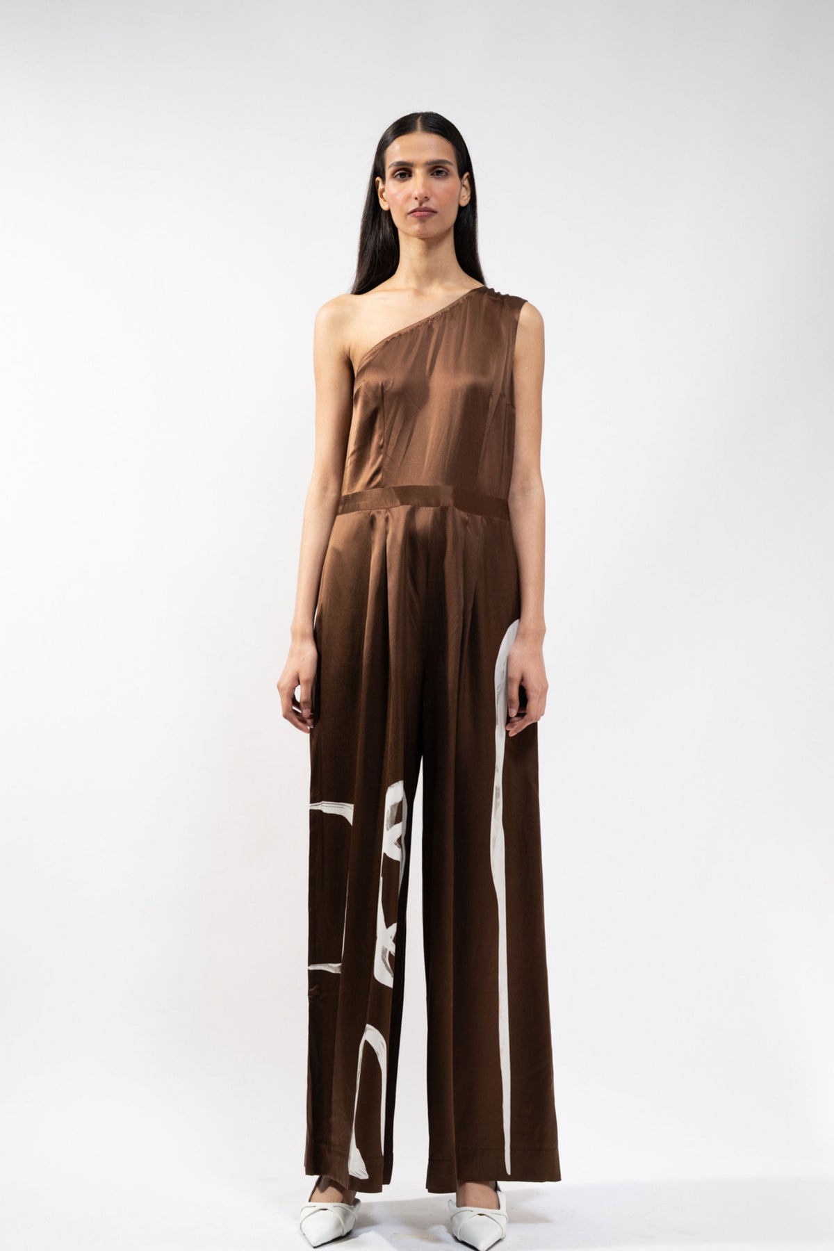 Brown Printed Silk Jumpsuit