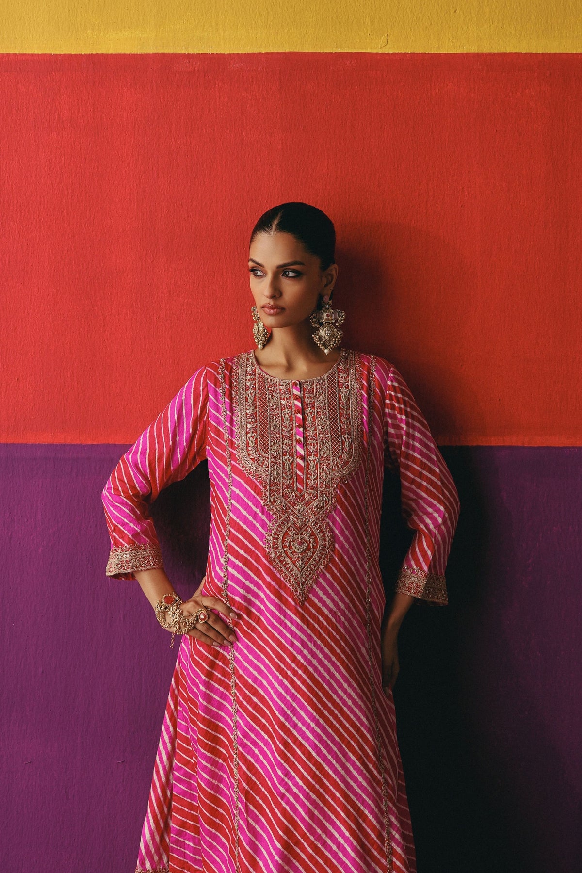 Gulnaar Leheriya Kurta Set