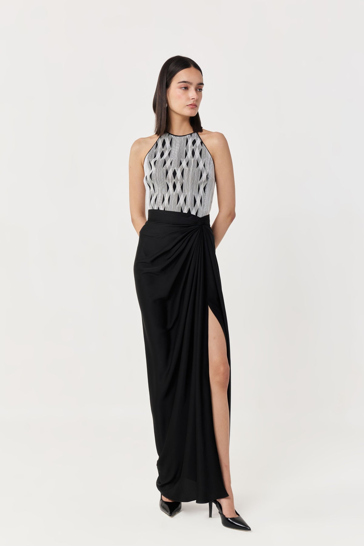 Entwined Black White Corded Halter Top
