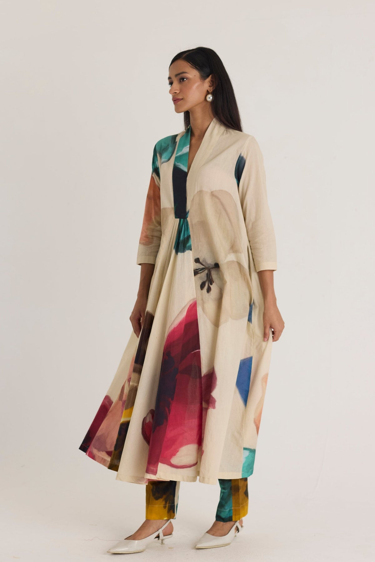 Lila Long V-neck Kurta