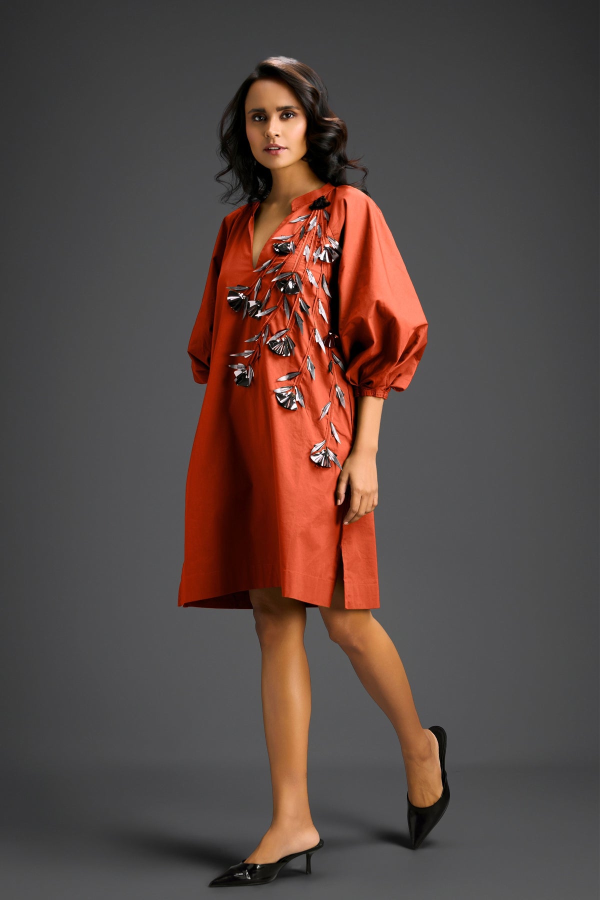 Rust V-neck Dress