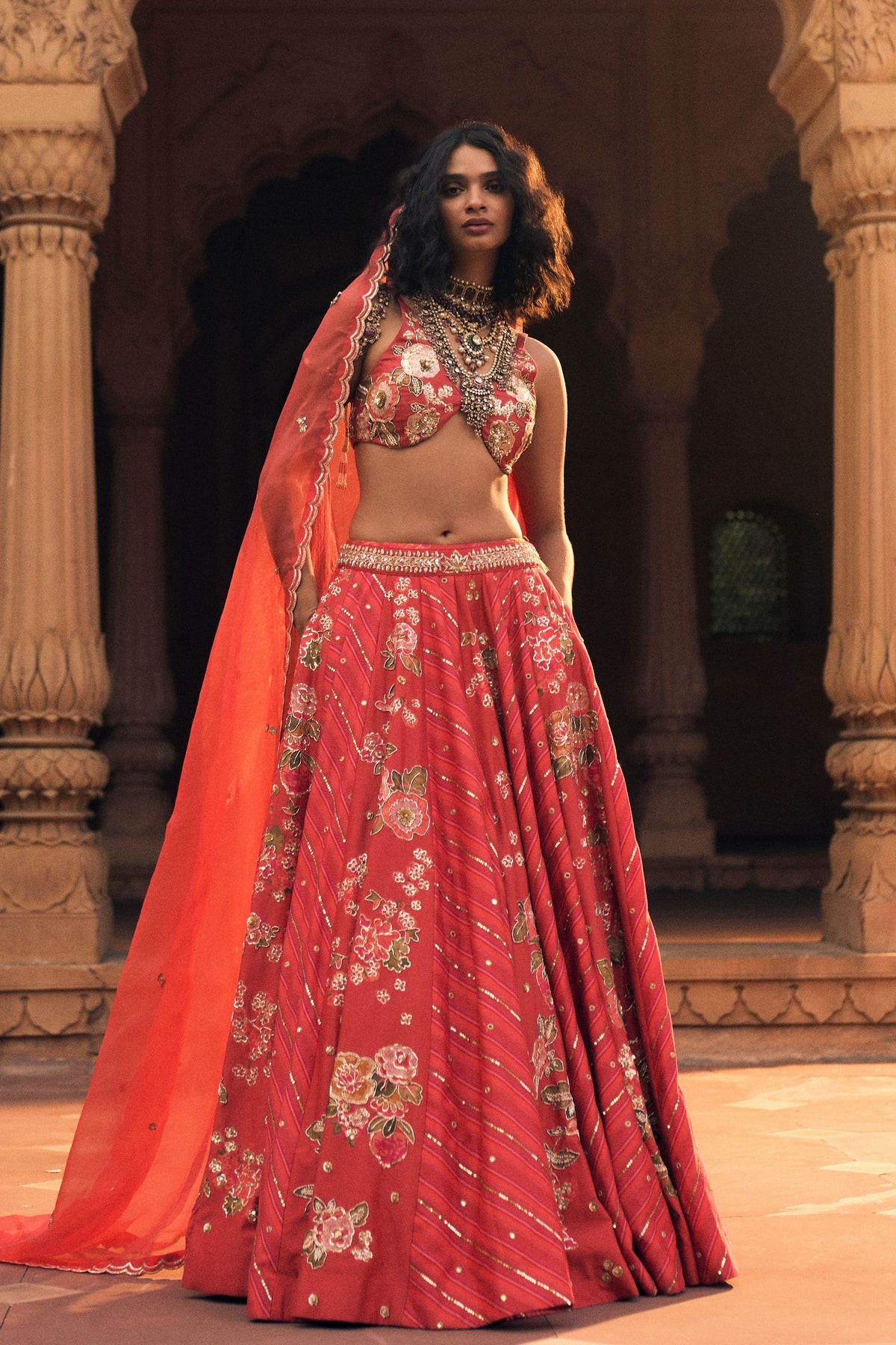 An Ethereal Crimson Lehenga Set