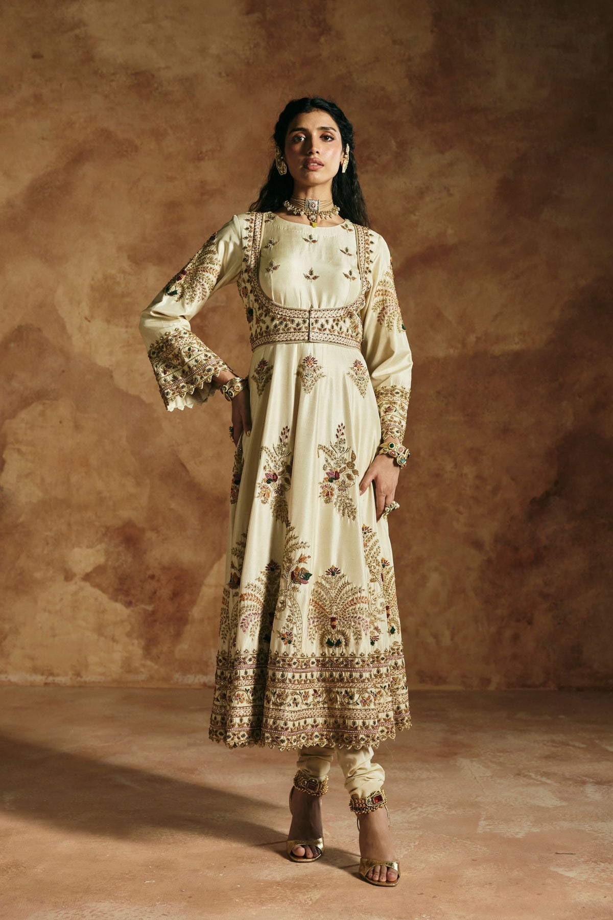 Ivory Zardozi Anarkali Set