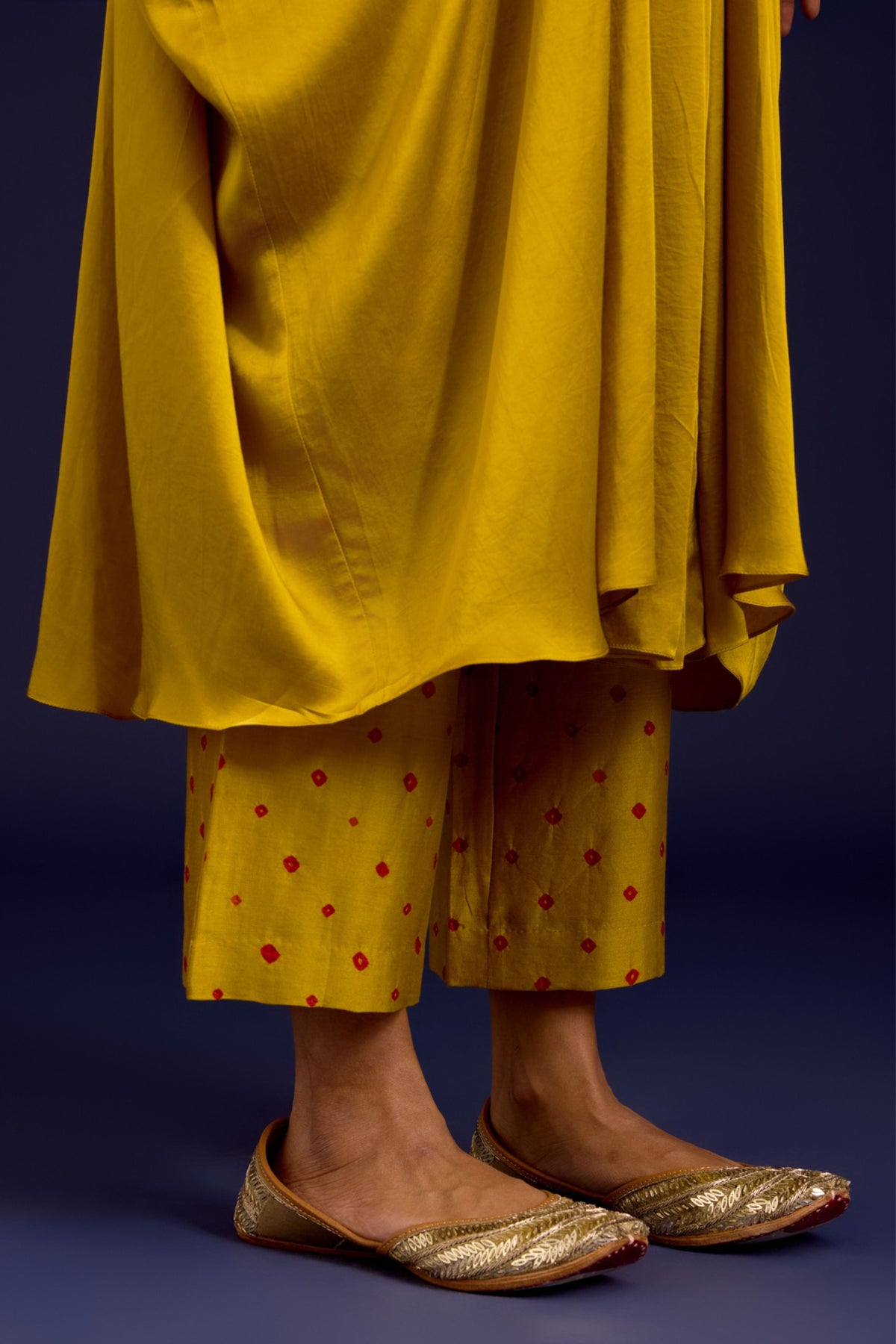 Mustard Embroidered Kaftan Set