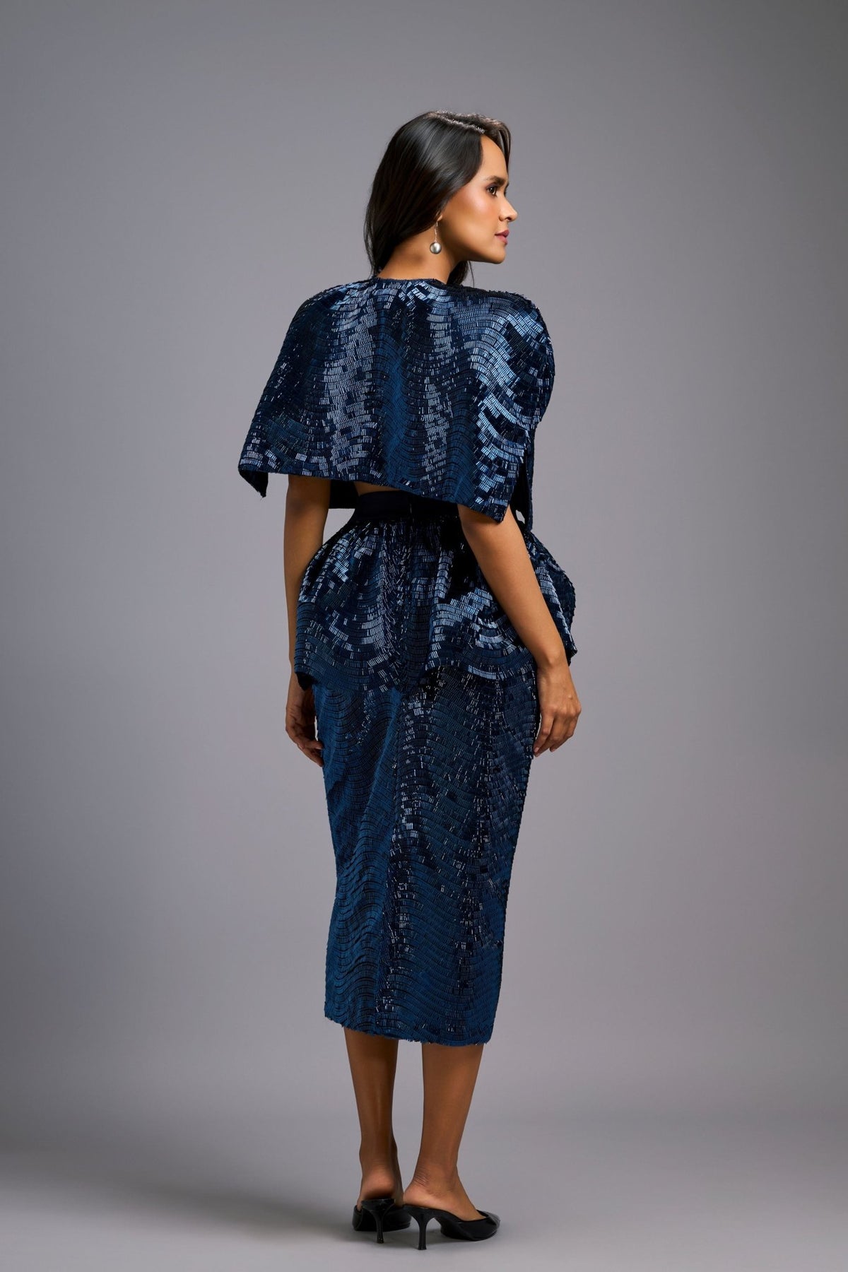 Shimmer Structured Navy Cape - Deepika Arora - Elahe
