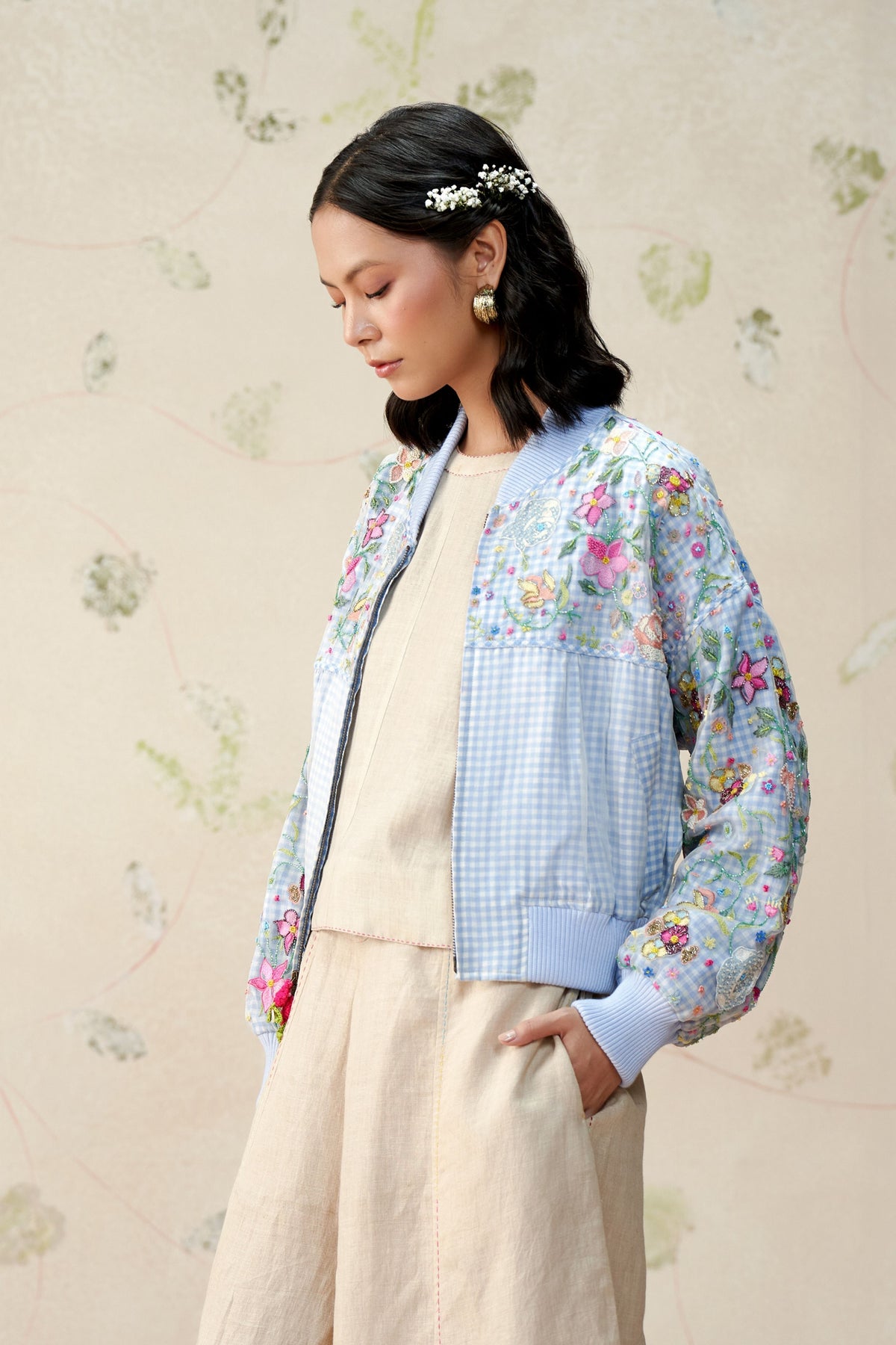 Emilie Gingham Bomber Jacket