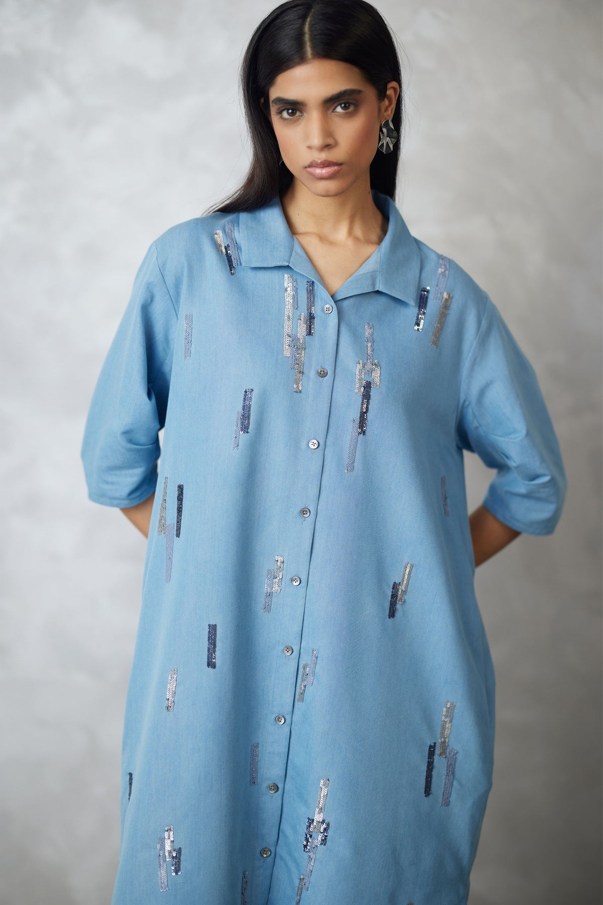 Denim Bubble Sleeve Lounge Dress