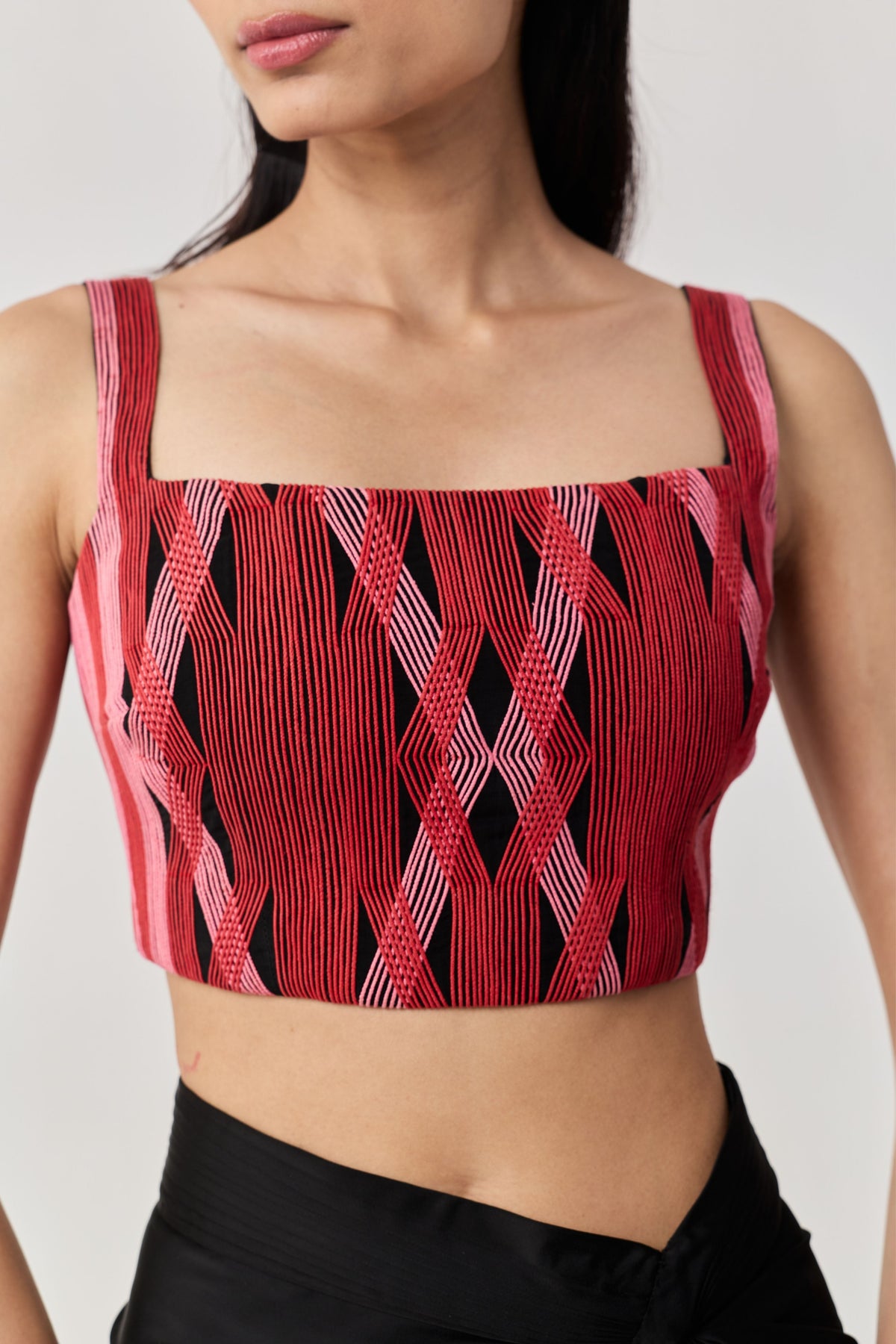 Entwined Corded Black Red Bustier Skirt Set