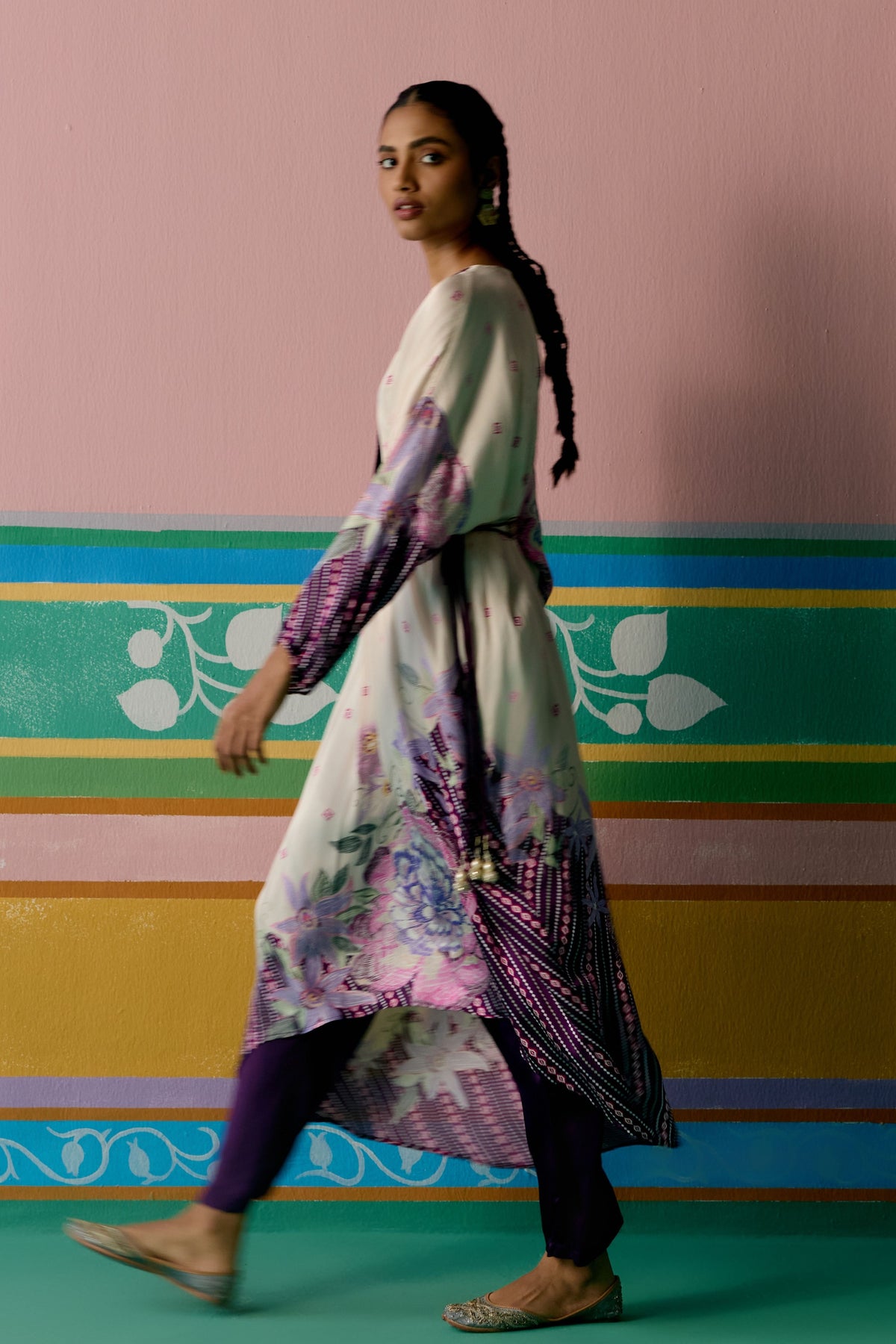 Purple Ikat Long Kaftan Set