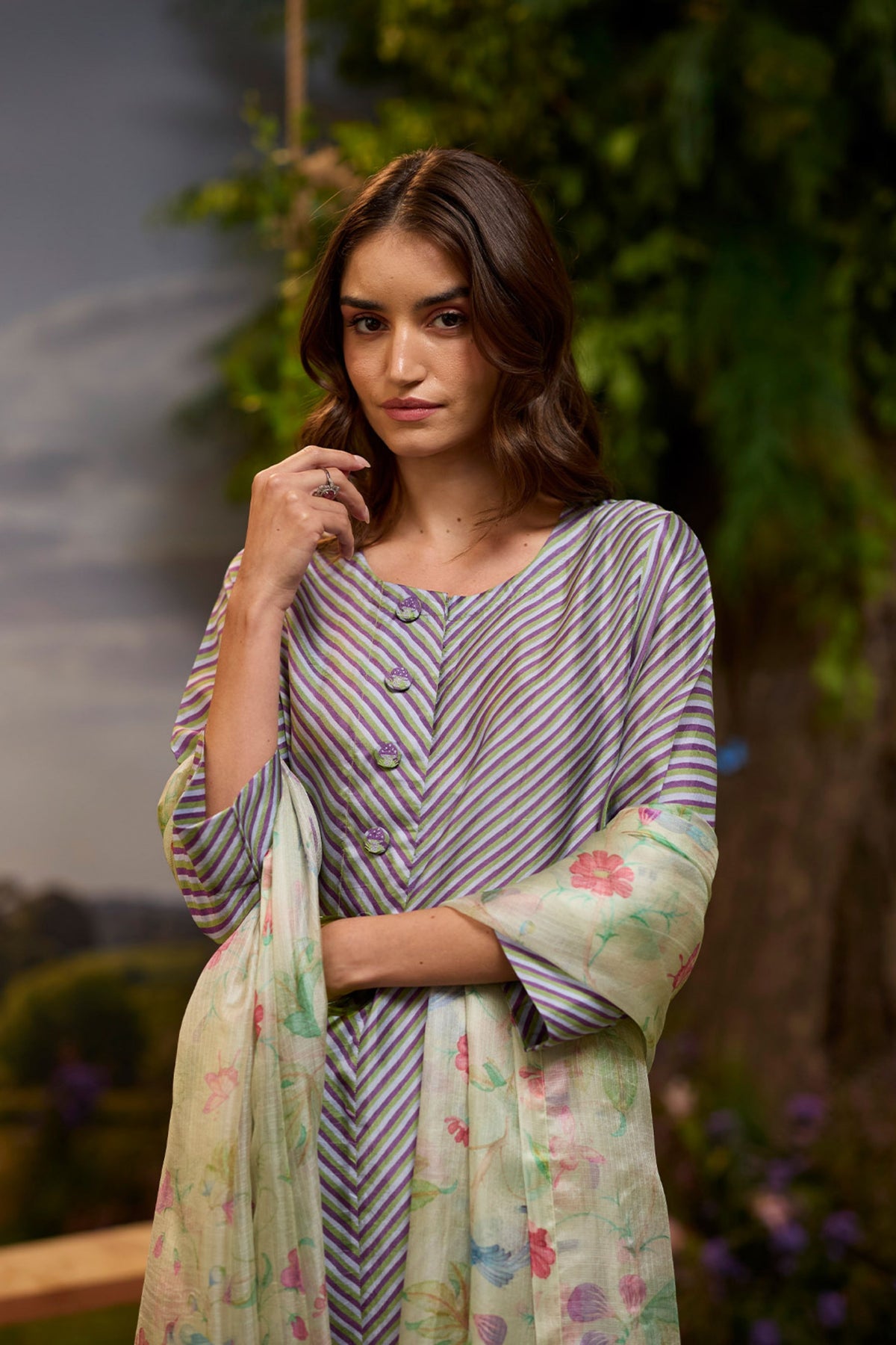 Dappled Violet Striped Kurta Set