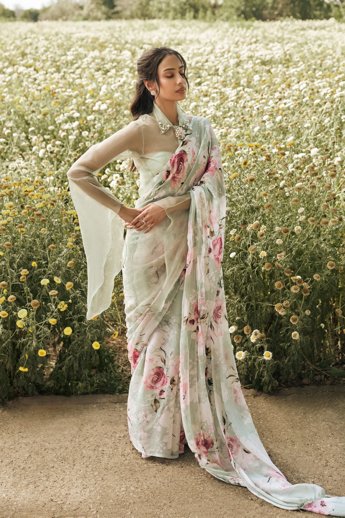 Veronica Mist Green Chiffon Saree
