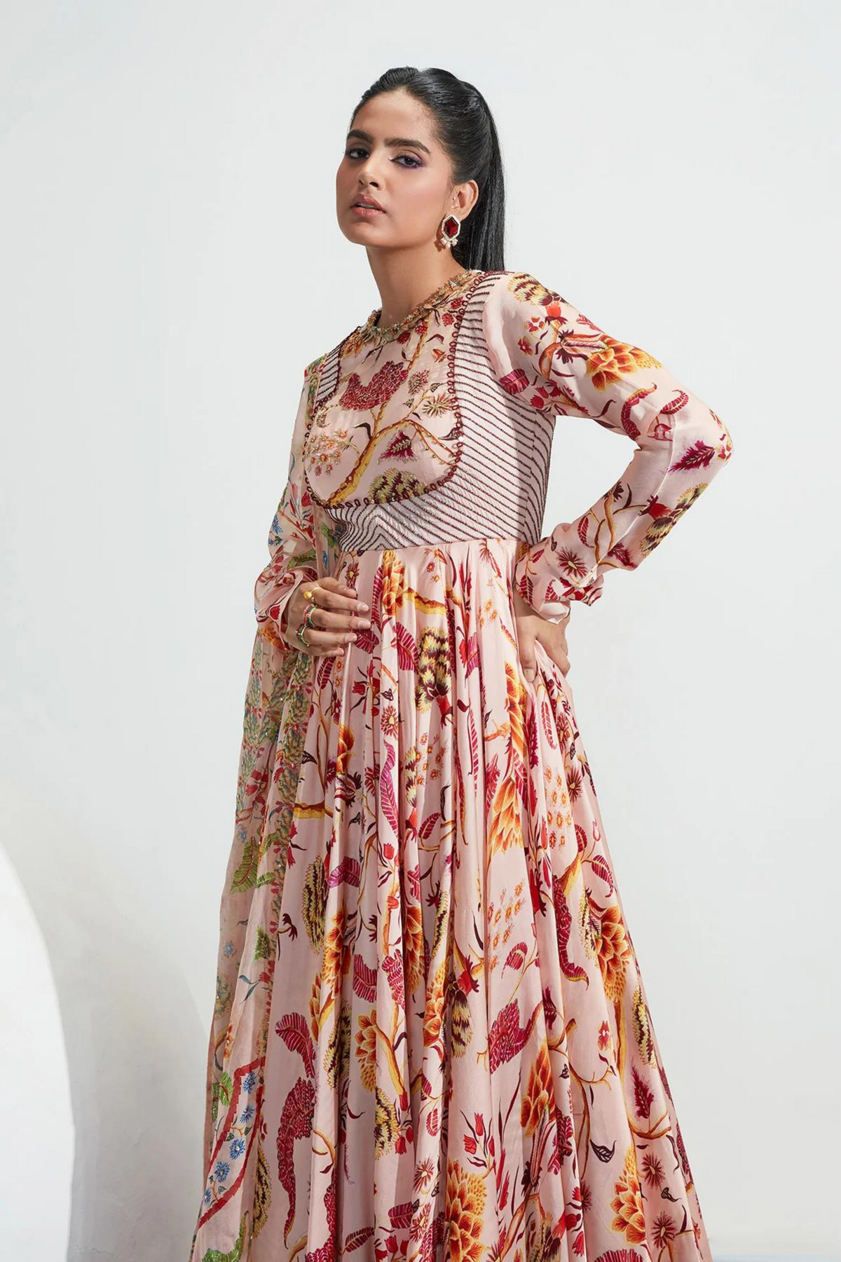 Zayna Nude Embroidered Anarkali Set