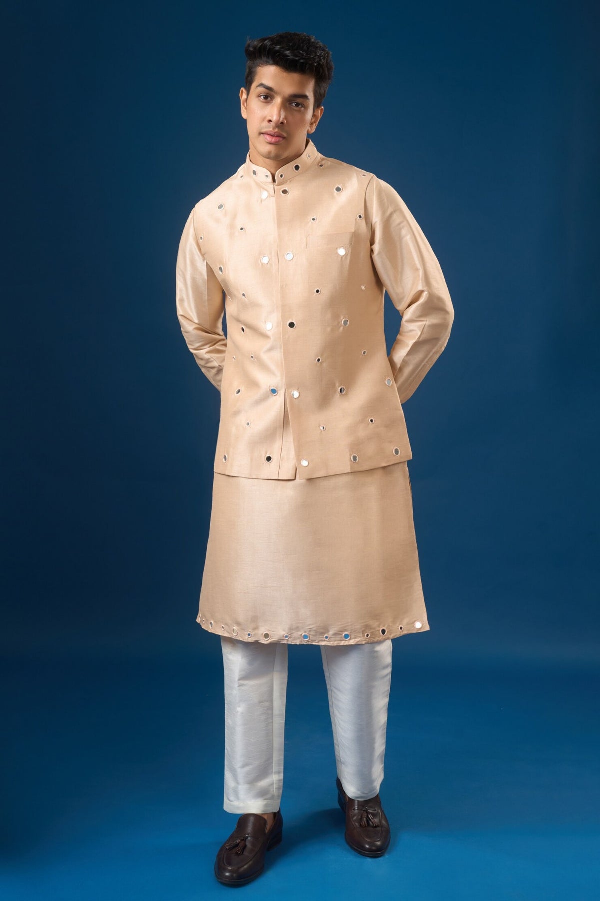 Peach Mirror Kurta-bundi Set