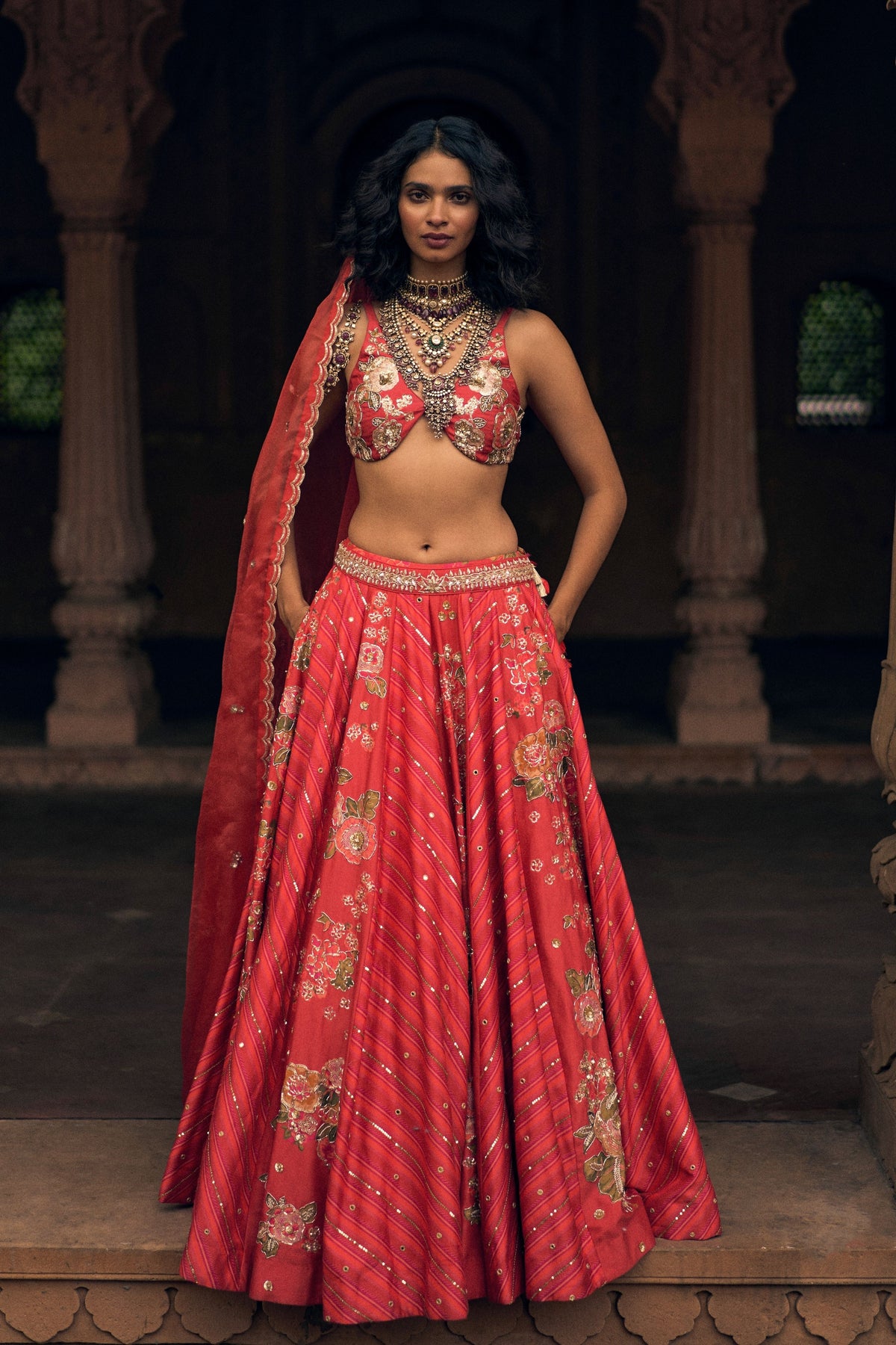 An Ethereal Crimson Lehenga Set