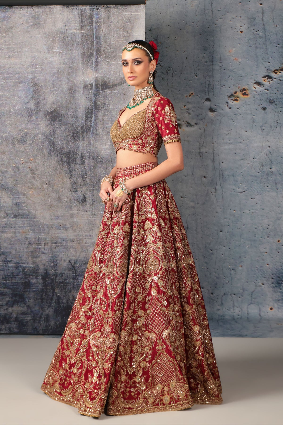 Maroon Heavy Jaal Lehenga Set