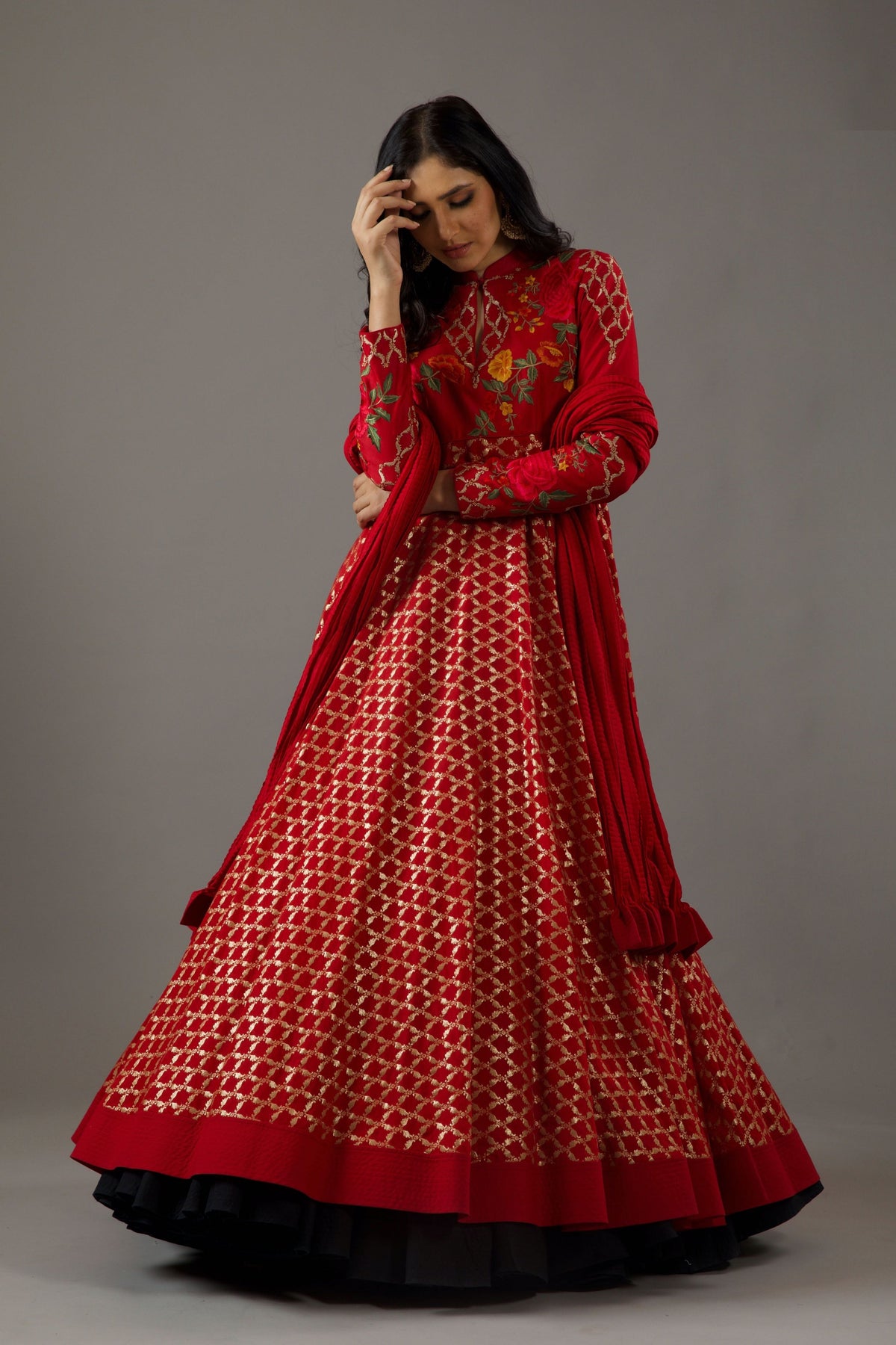 Red Chanderi Anarkali Set