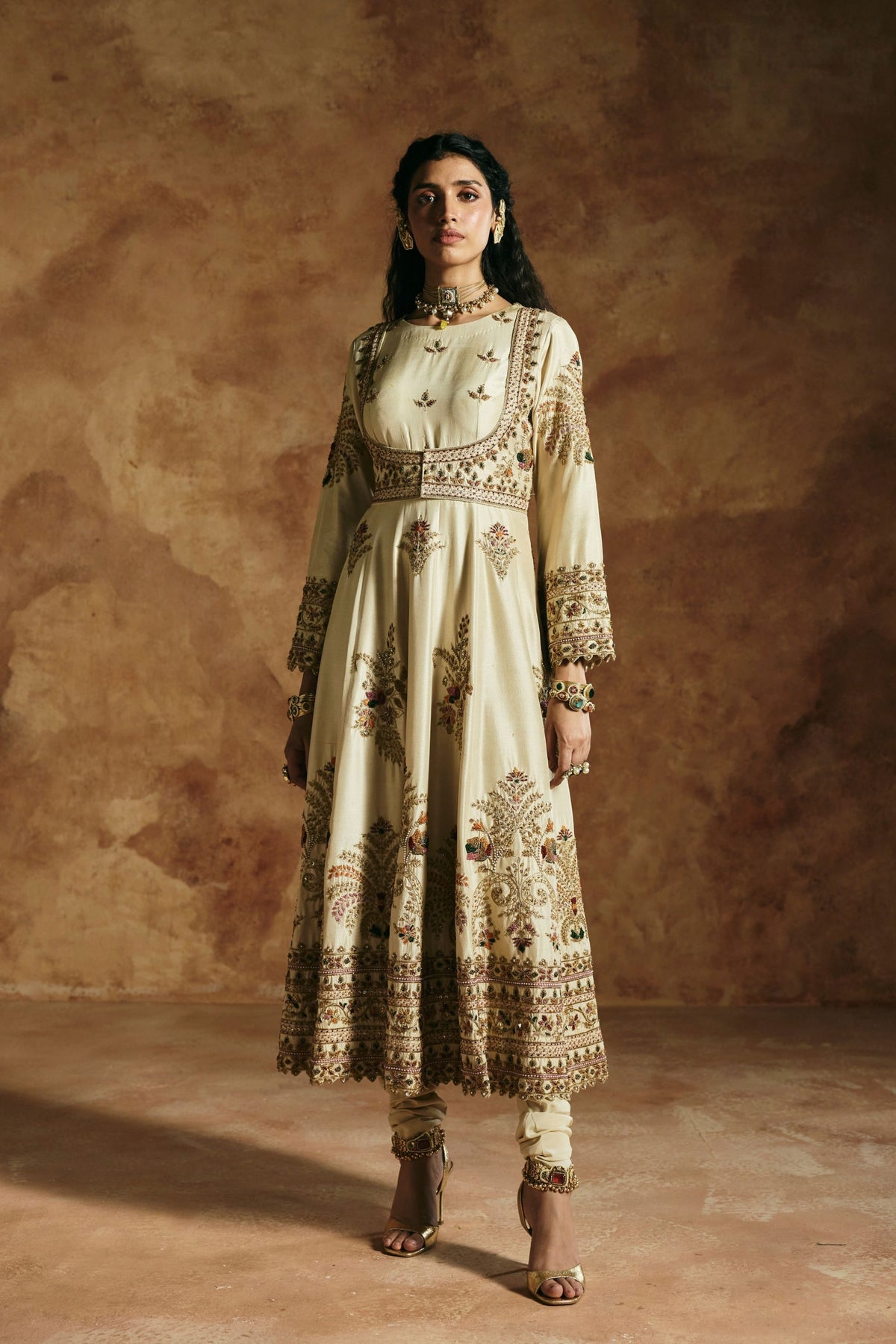 Ivory Zardozi Anarkali Set