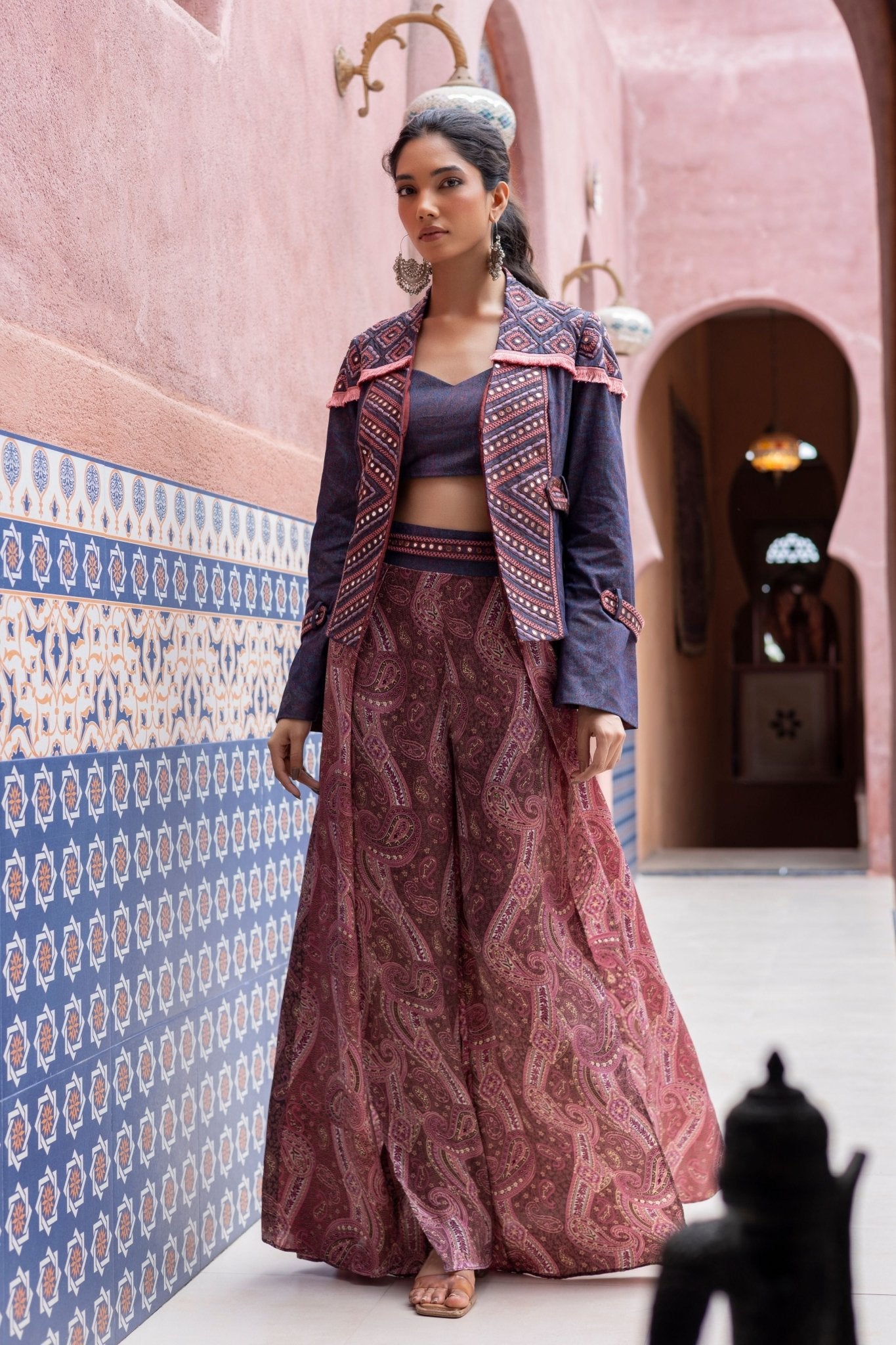 Denim Embroidered Jacket Set - Pinnacle by Shruti Sancheti - Elahe