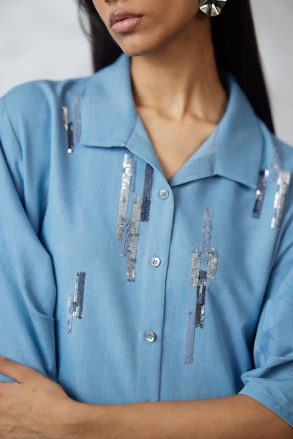 Denim Bubble Sleeve Lounge Dress