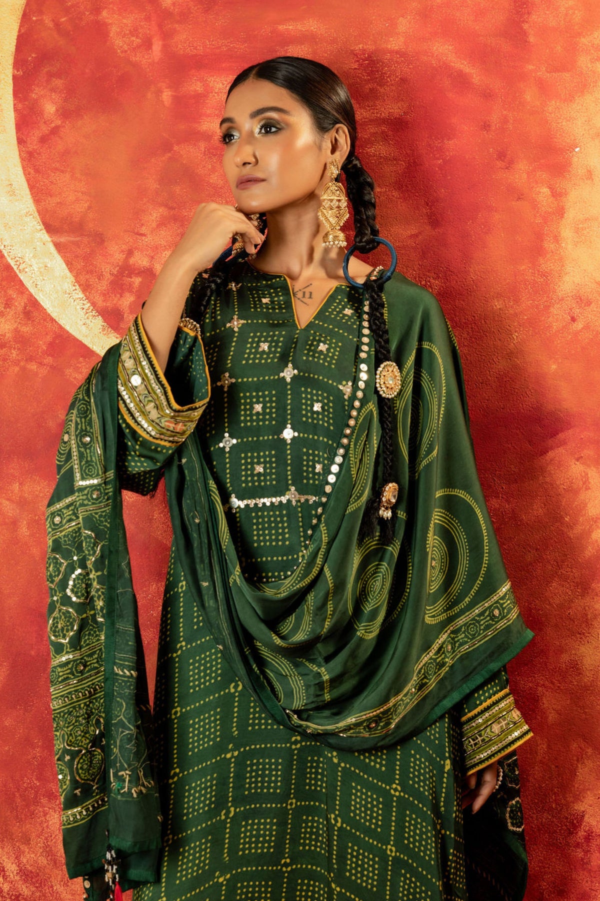 Sitara Ajrakh Green Kurta Set