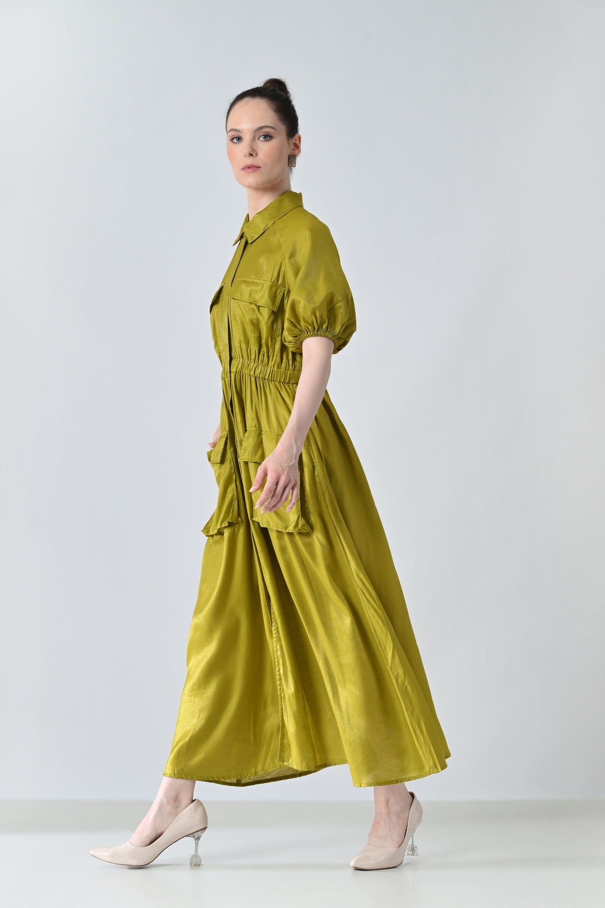 Olive Gathered Utility Dress